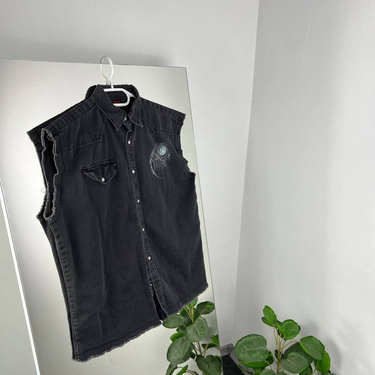 Vintage Woolf Vintage Denim Vest Distressed Spiral Big Print Y2k Size US L / EU 52-54 / 3 - 2 Thumbnail