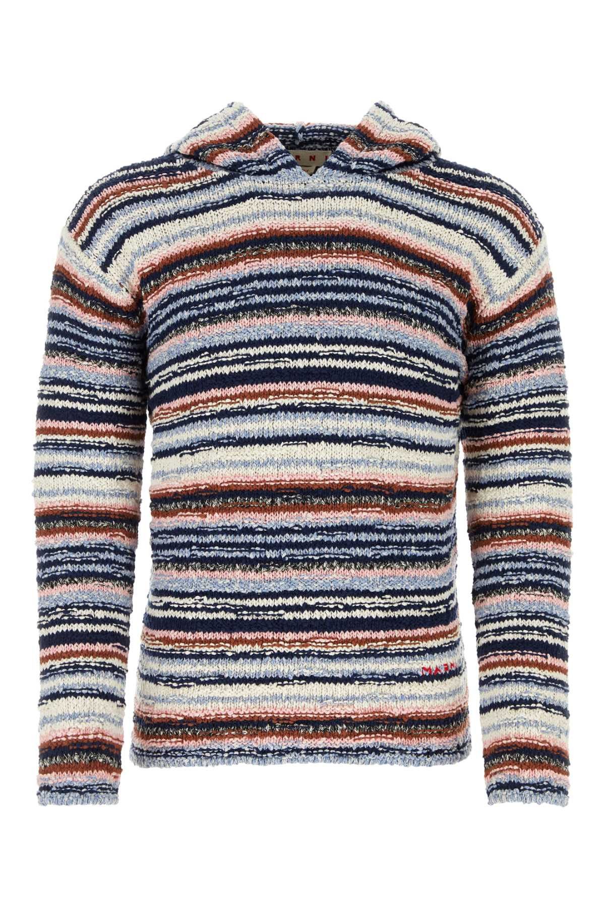 image of Marni Embroidered Cotton Sweater in Stripped, Men's (Size Medium)