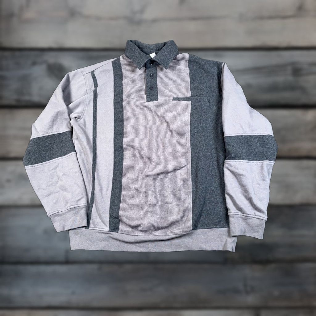 Haband VINTAGE Haband Striped Waffle Knit Collared Sweater Adult Medium Gray Black Retro Size US M / EU 48-50 / 2 - 1 Thumbnail
