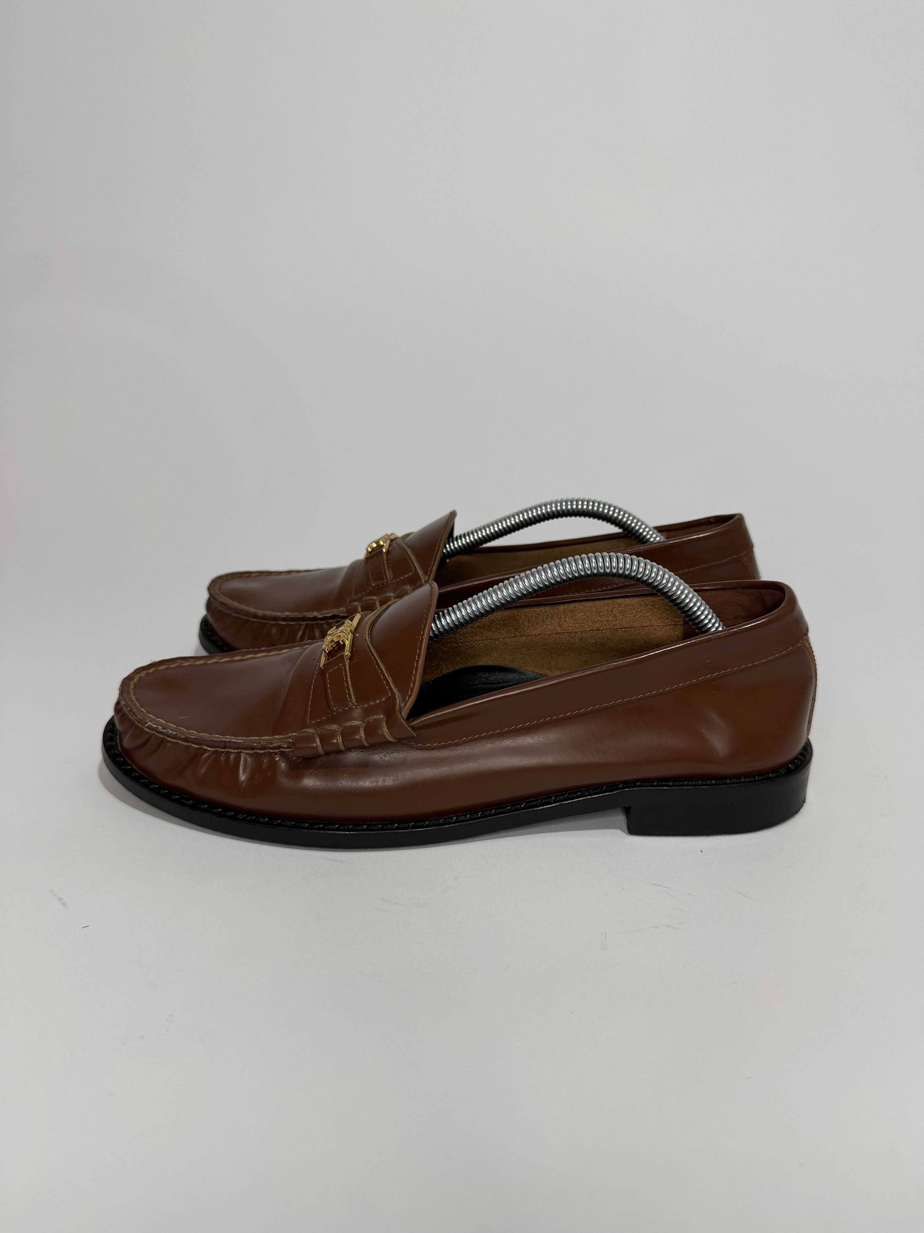 Celine CELINE Brown Triomphe Logo-Embelished Leather Loafers Size US 7.5 / EU 40-41 - 1 Thumbnail