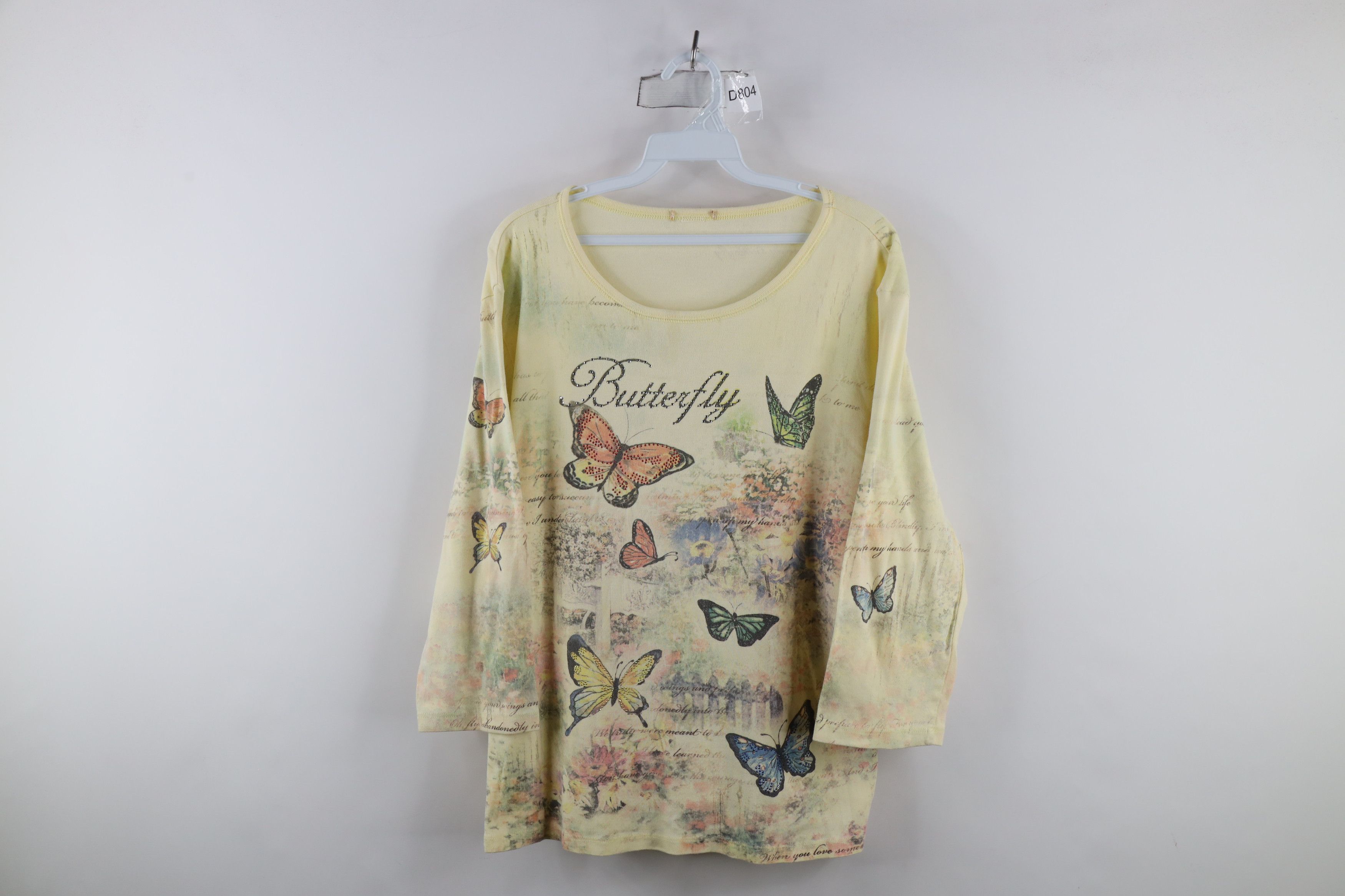Vintage Vintage 90s Streetwear Butterfly Ribbed Knit T-Shirt Yellow Size XL / US 12-14 / IT 48-50 - 1 Thumbnail