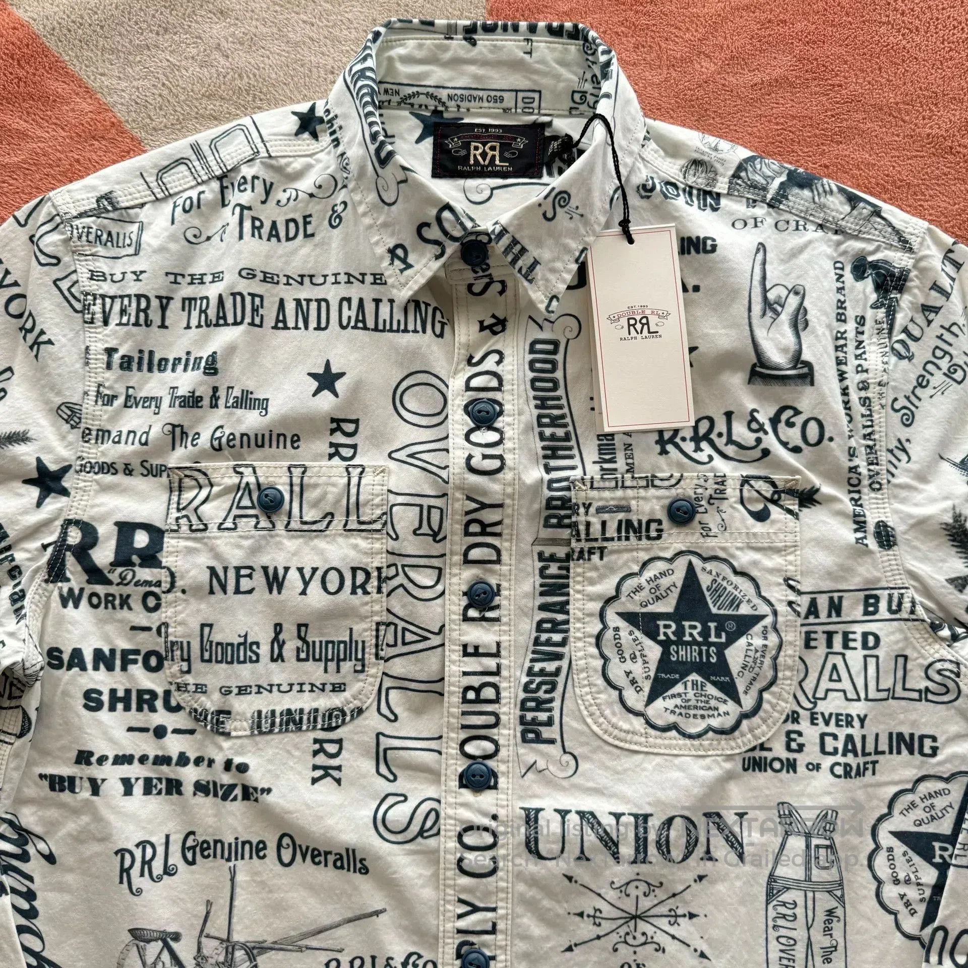 RRL Ralph Lauren RRL Vintage Print Work Shirt. Size US S / EU 44-46 / 1 - 2 Thumbnail
