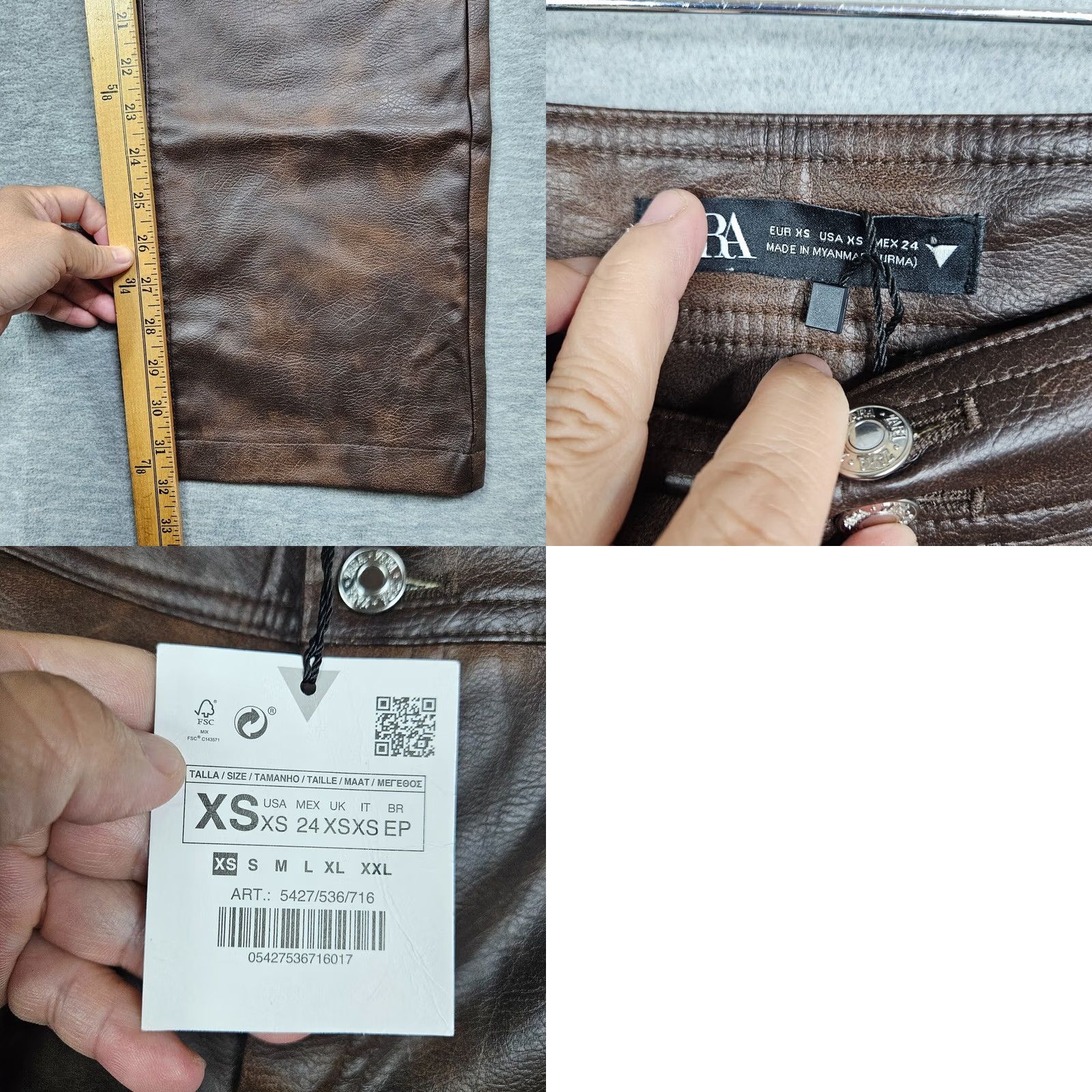 Zara ZARA Women's Brown Vegan Leather High Waisted Straight Leg Trousers XS NEW Size 26" / US 2 / IT 38 - 9 Thumbnail