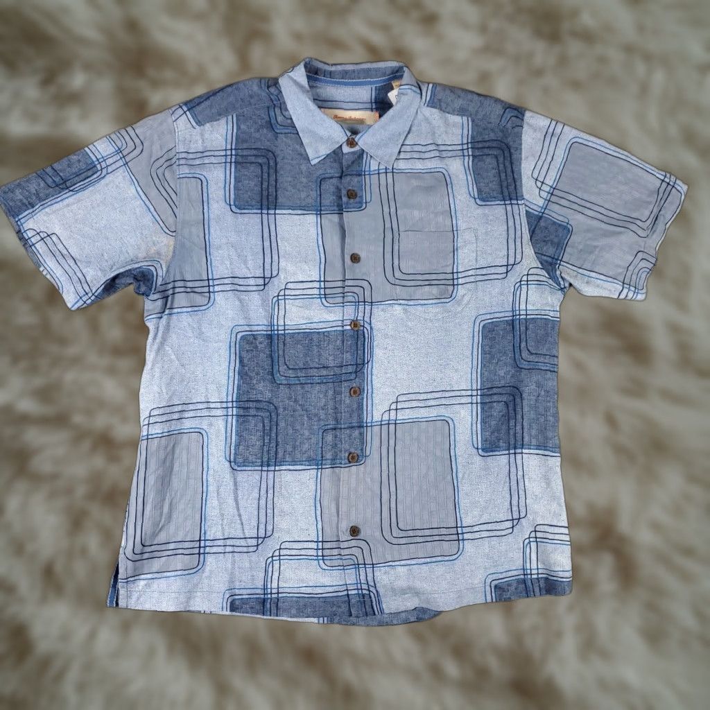 Tommy Bahama Tommy Bahama Button-Up Shirt Mens Large Blue Geometric Hawaiian Short Sleeve Size US L / EU 52-54 / 3 - 1 Thumbnail