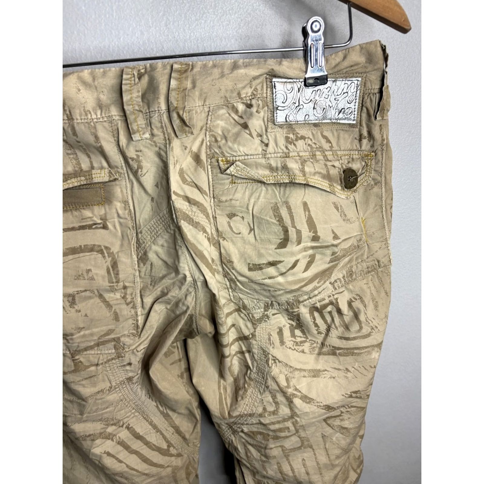 Vintage Murphy&Nye Pants Mens 29 Beige Abstract Print Drawstring Cargo Casual Albania Size 29" - 6 Thumbnail