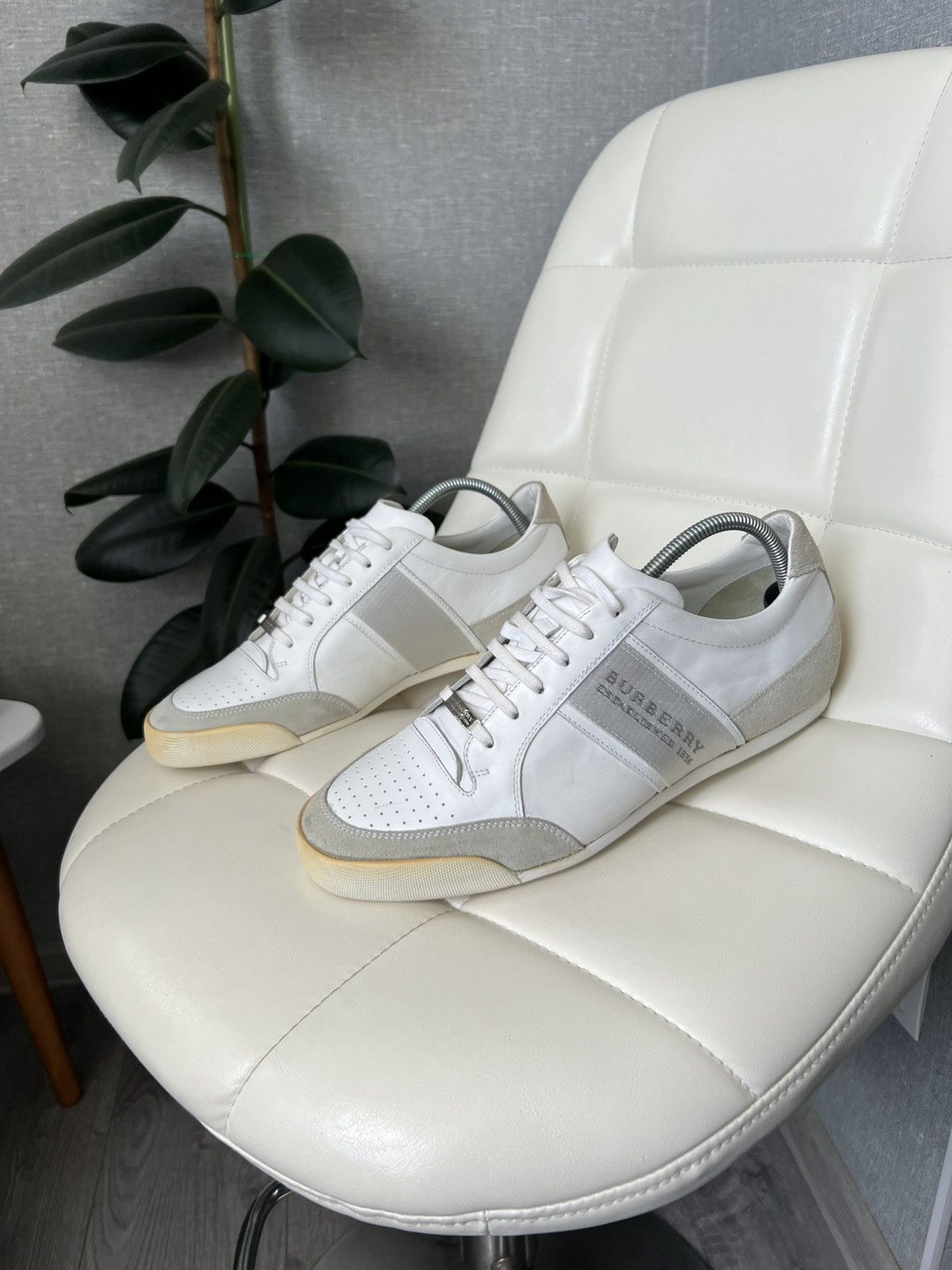 Burberry Shoes Leather & Suede Lace Up Trainer Sneaker Size 44 in White, Men's