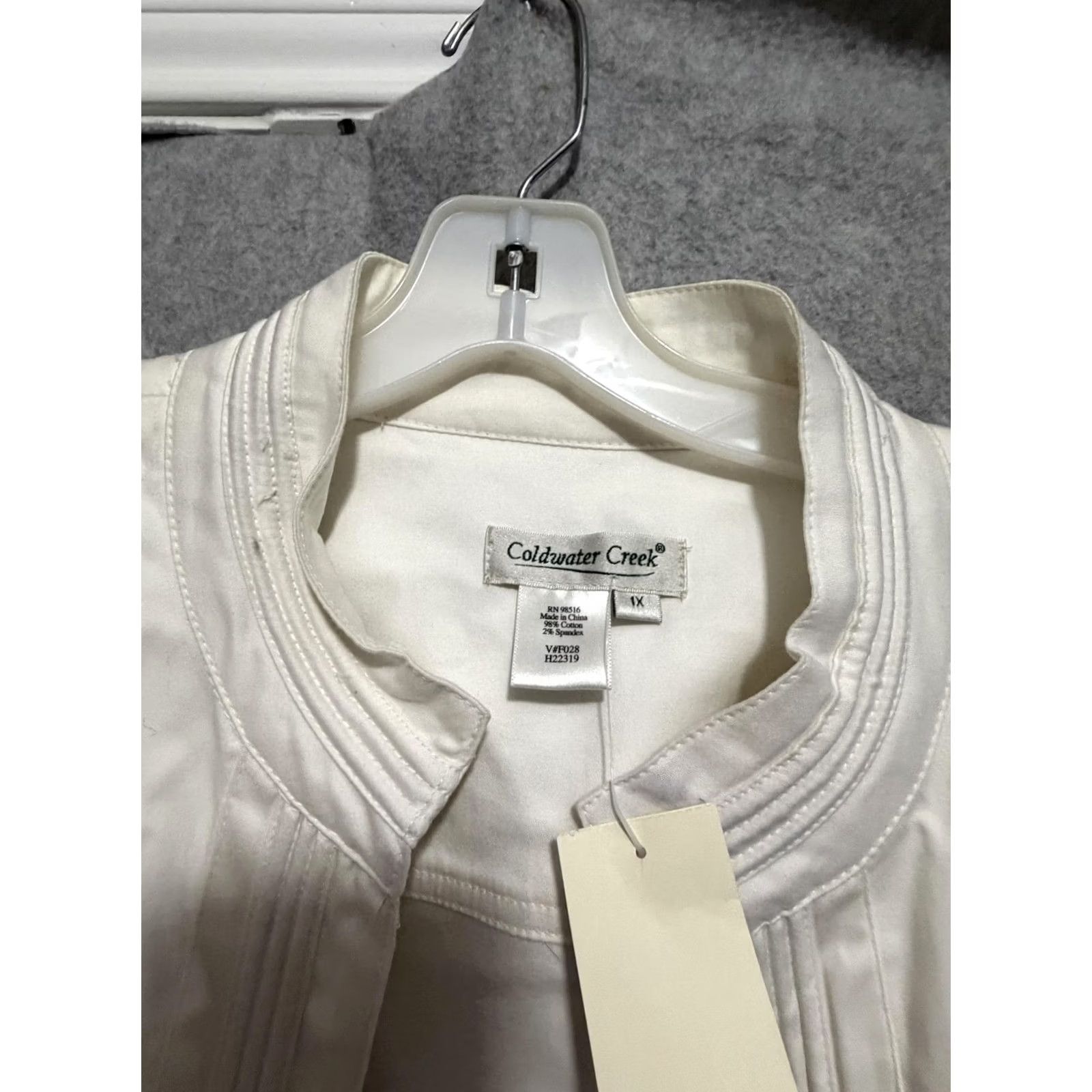 Coldwater Creek Coldwater Creek Womens Plus Size Jacket White Cotton Twill Open Front Piping Detail Size XL / US 12-14 / IT 48-50 - 6 Thumbnail