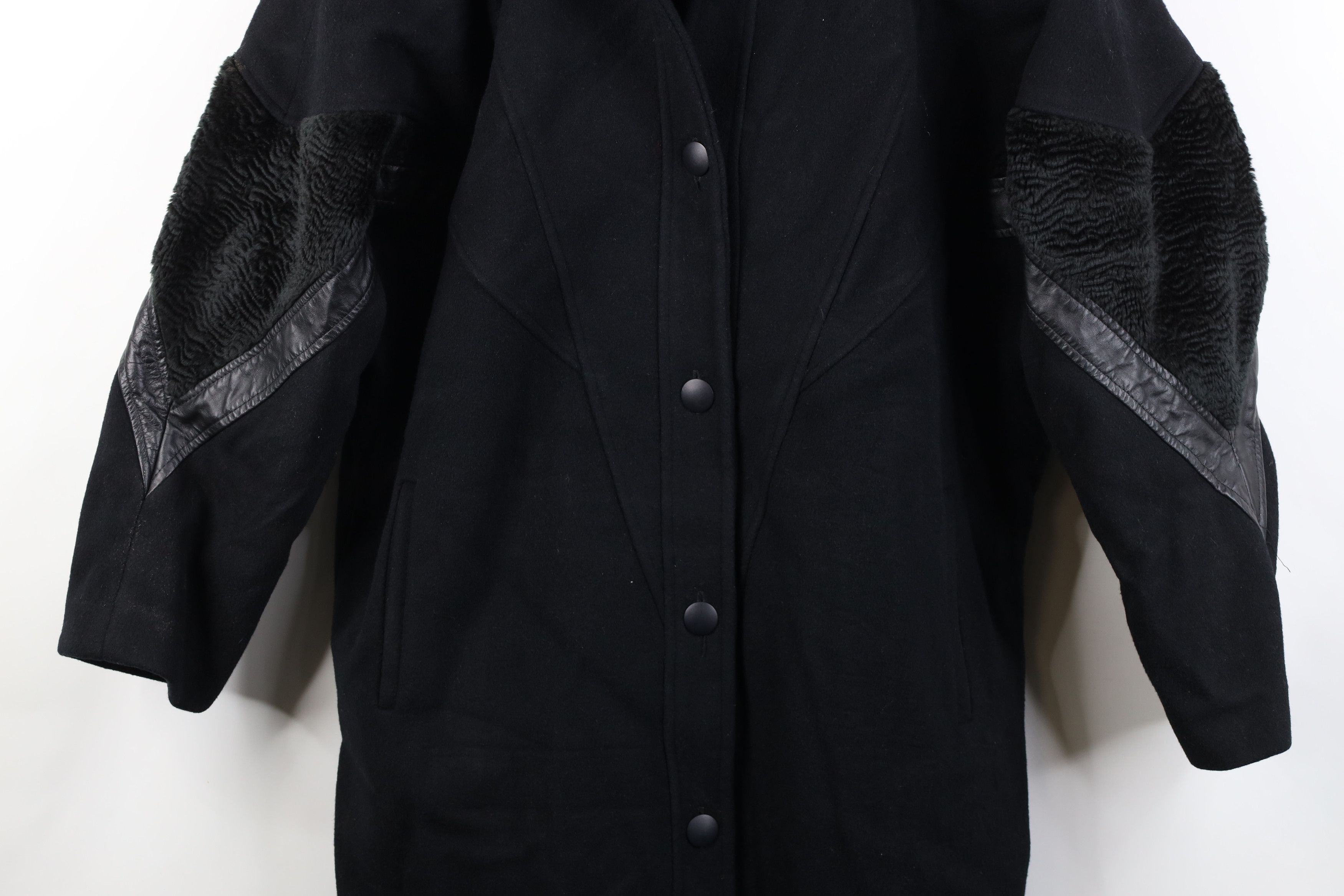 Vintage Vintage 90s Streetwear Wool Leather Trim Overcoat Jacket USA Size XXL / US 16-18 / IT 52-54 - 3 Thumbnail