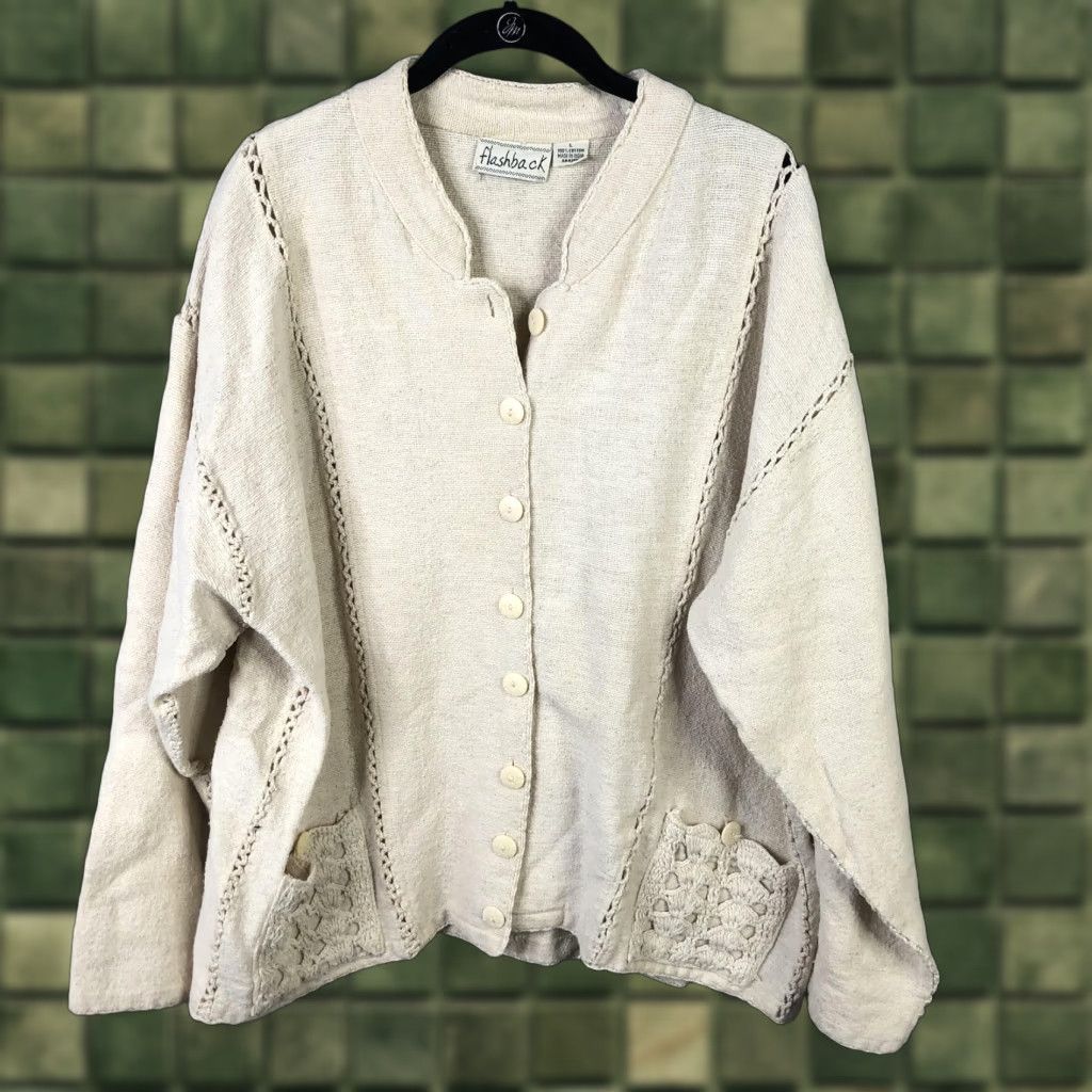 Vintage VINTAGE Flashback Cardigan Sweater Womens L Ivory Button Front Crochet Granny Core Size L / US 10 / IT 46 - 1 Thumbnail