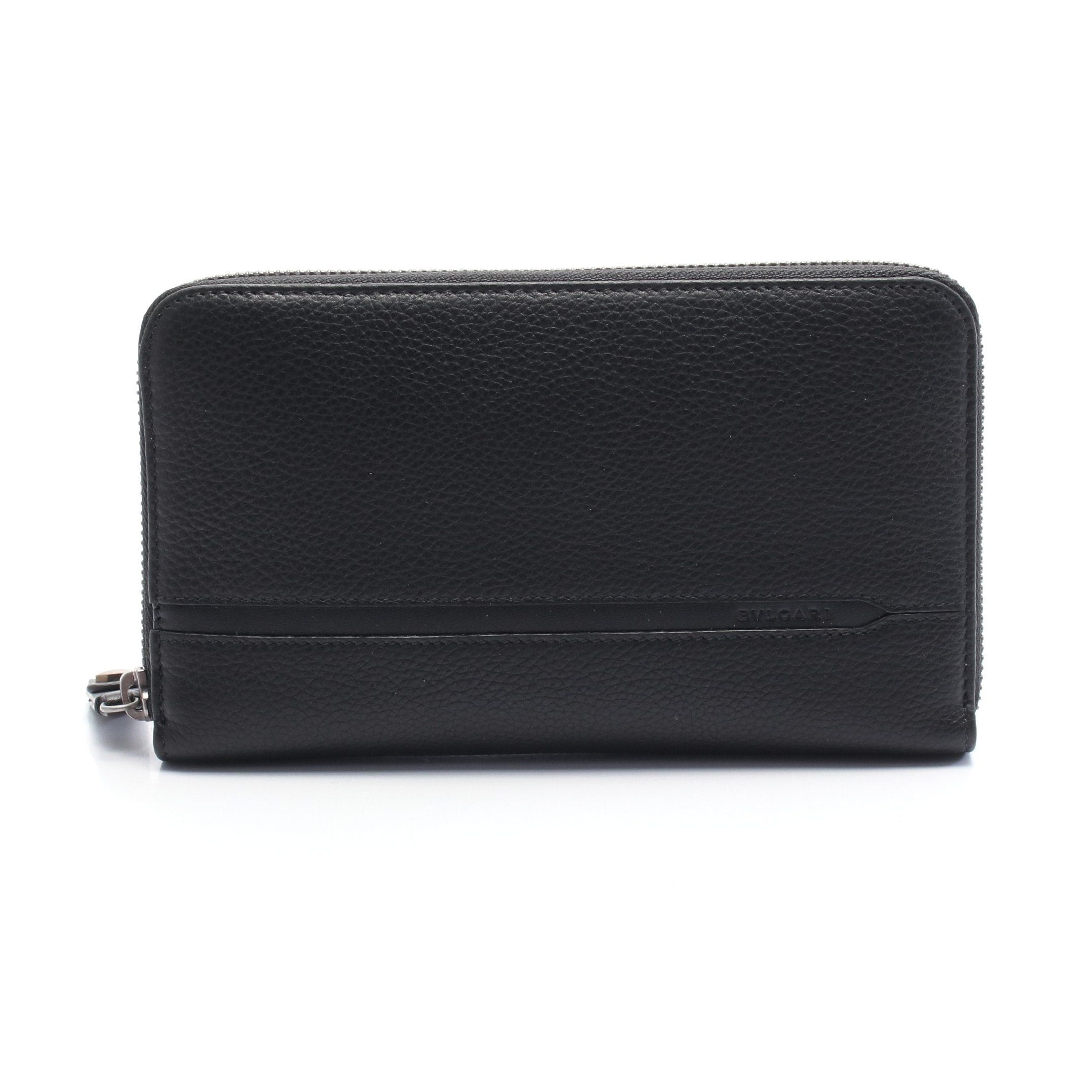 Bvlgari Round Zipper Long Wallet Leather Black