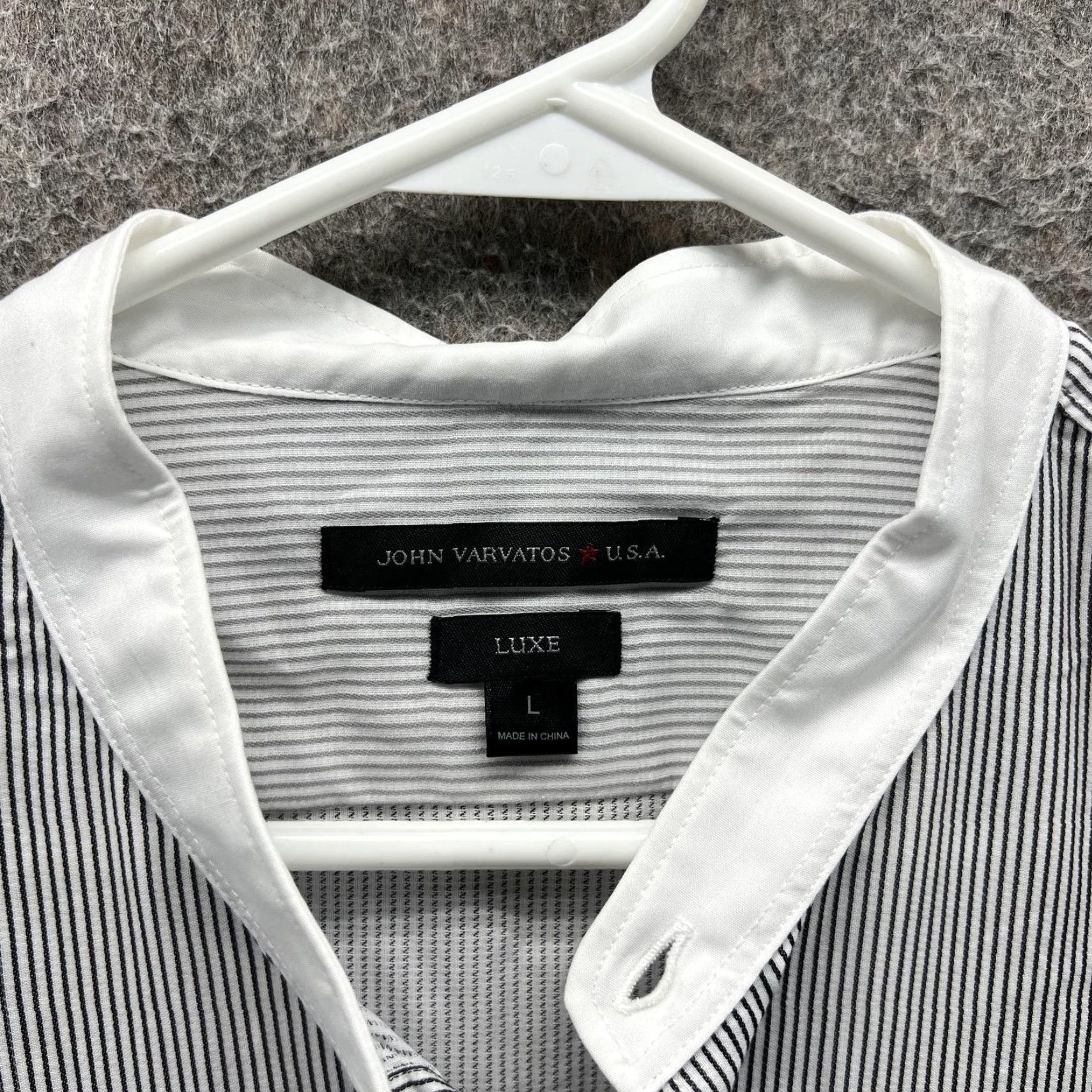 John Varvatos John Varvatos Luxe Shirt Mens Large White Black Stripe Band Collar Long Sleeve Size US L / EU 52-54 / 3 - 7 Thumbnail