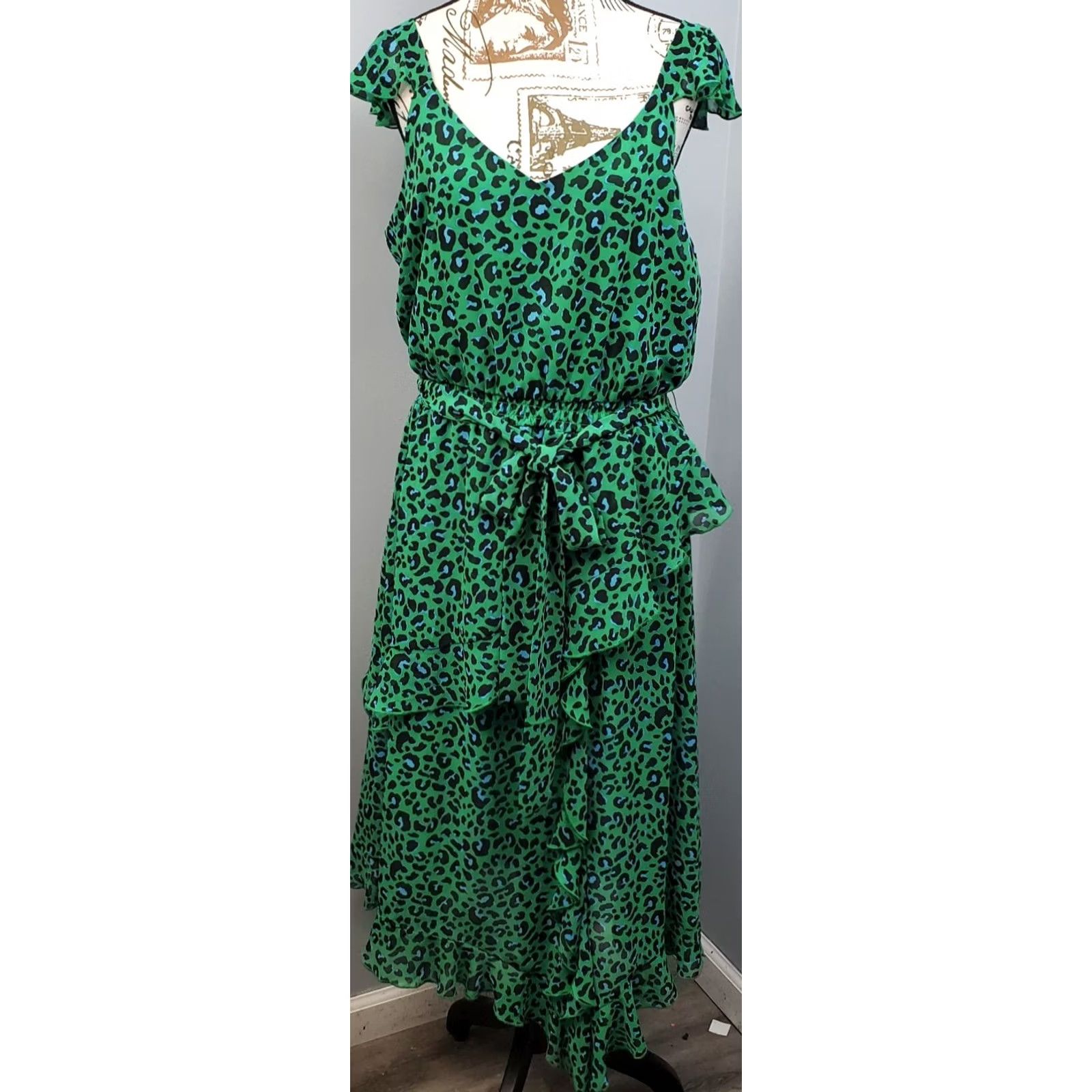 Vintage INC International Concepts Maxi Dress Women 12 Multi Leopard Print Tiered Ruffle Size XL / US 12-14 / IT 48-50 - 2 Thumbnail
