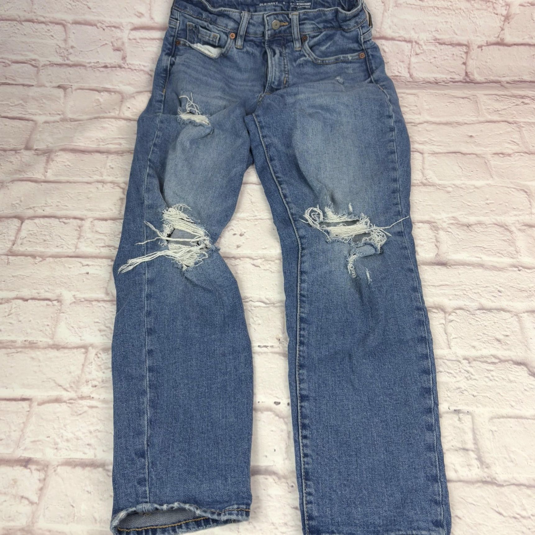 Old Navy Old Navy Jeans Womens 4 Straight Distressed Blue Medium Wash Denim 27x26 Secret Slim Pockets Mid Rise 8.5-10.5in Zip Fly Womens Size 27" / US 4 / IT 40 - 2 Thumbnail