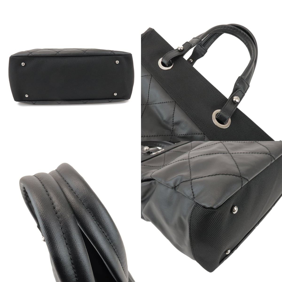 Chanel Chanel Paris Biarritz MM Leather Canvas Tote Black Size ONE SIZE - 3 Thumbnail