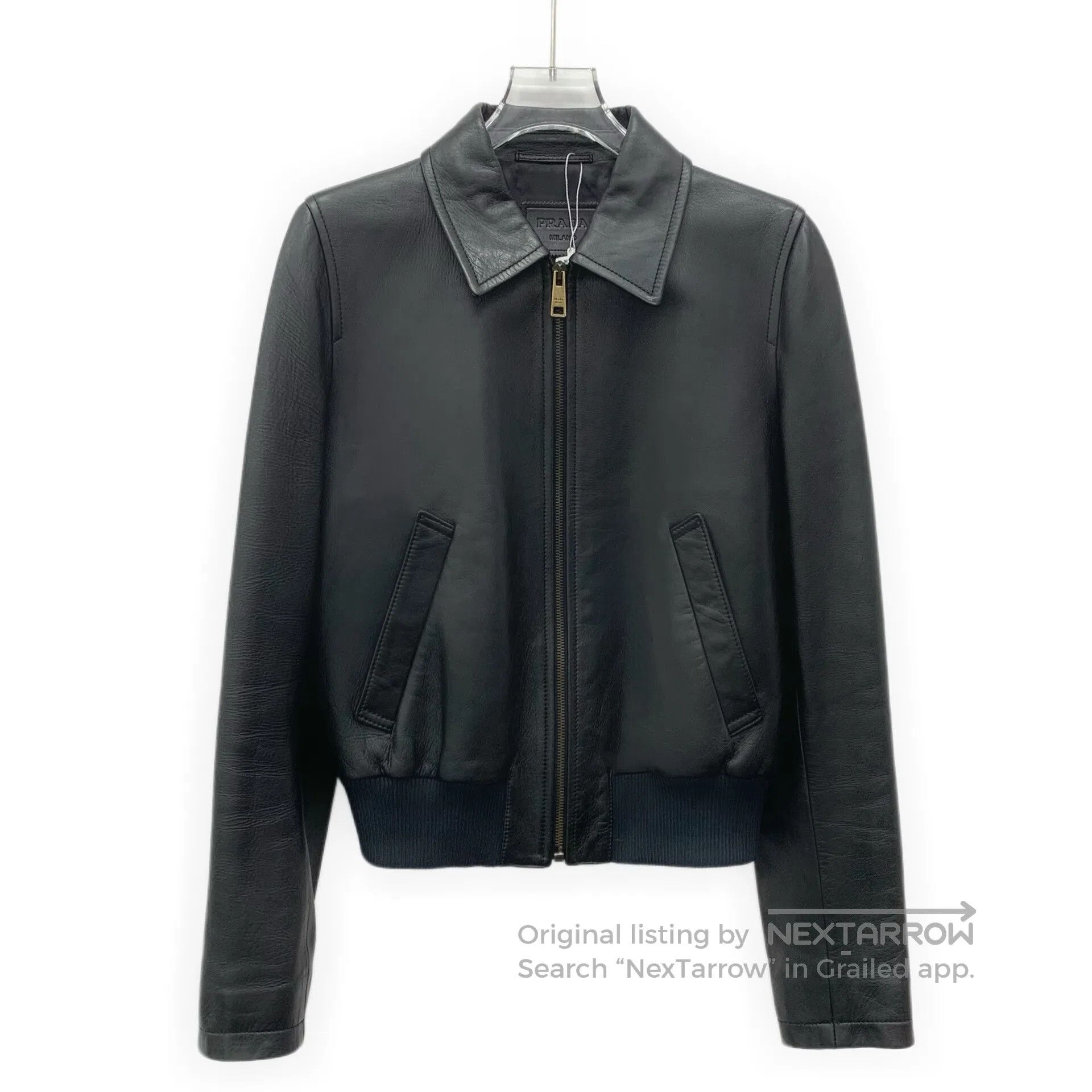 Prada Prada Black triangle logo leather collar zip long-sleeve l Size S / US 4 / IT 40 - 1 Thumbnail