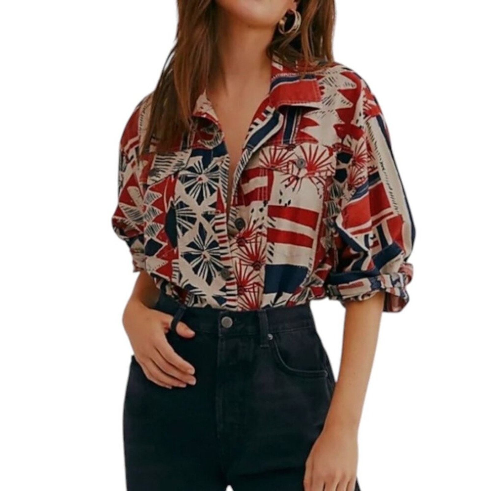 Free People Free People Golden Nile Aztec Crop Shirt Jacket Multicolor L Size L / US 10 / IT 46 - 3 Thumbnail