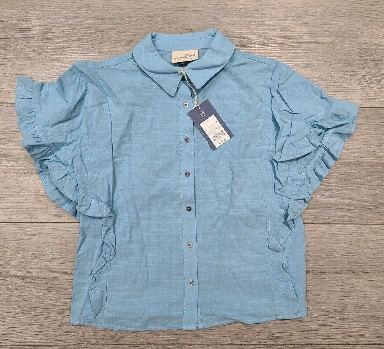 Designer Universal Thread Top Extra Small Blue Chambray Cap Sleeves Size XS / US 0-2 / IT 36-38 - 1 Thumbnail