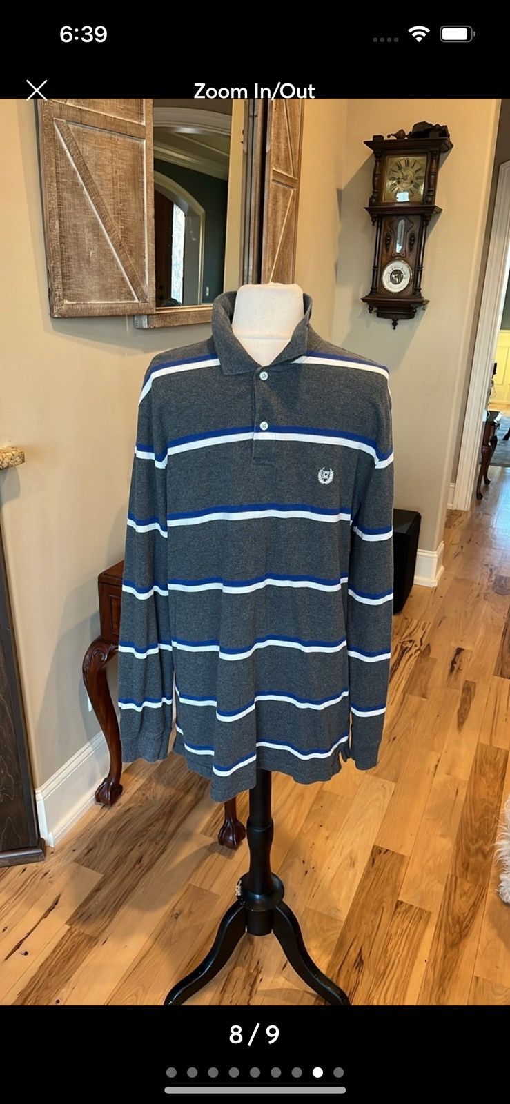 Chaps Chaps Gray Striped Polo Long Sleeve Size US M / EU 48-50 / 2 - 5 Thumbnail