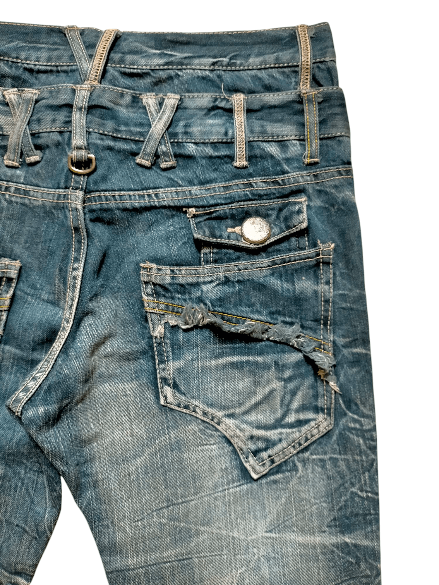If Six Was Nine × Japanese Brand Blow By Blue Double Waist Wash Punk Skulls Jeans Pants Size US 30 / EU 46 - 13 Thumbnail