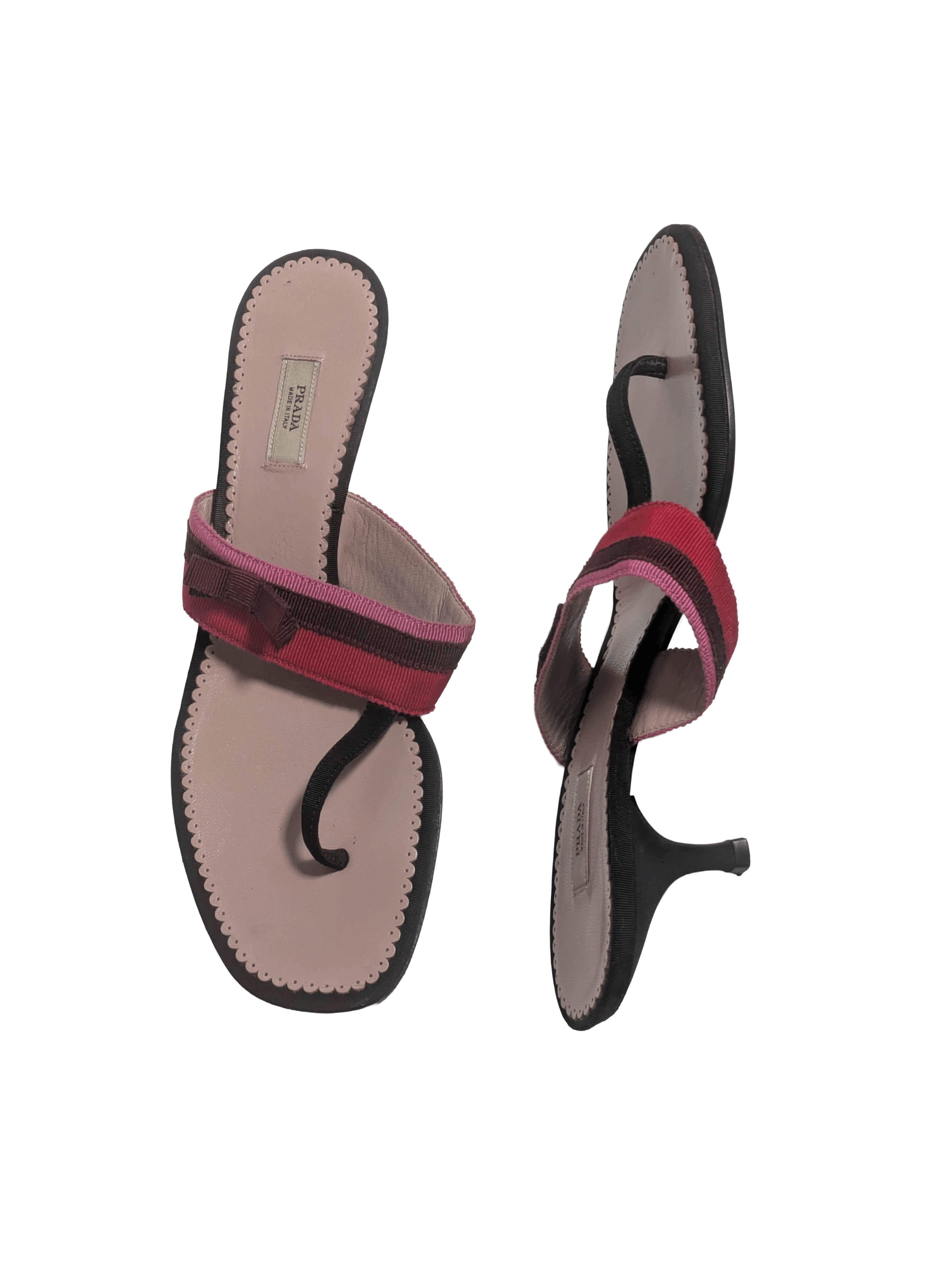 Prada Vintage Prada kitten heel thong sandals with striped bow Size US 6.5 / IT 36.5 - 1 Thumbnail