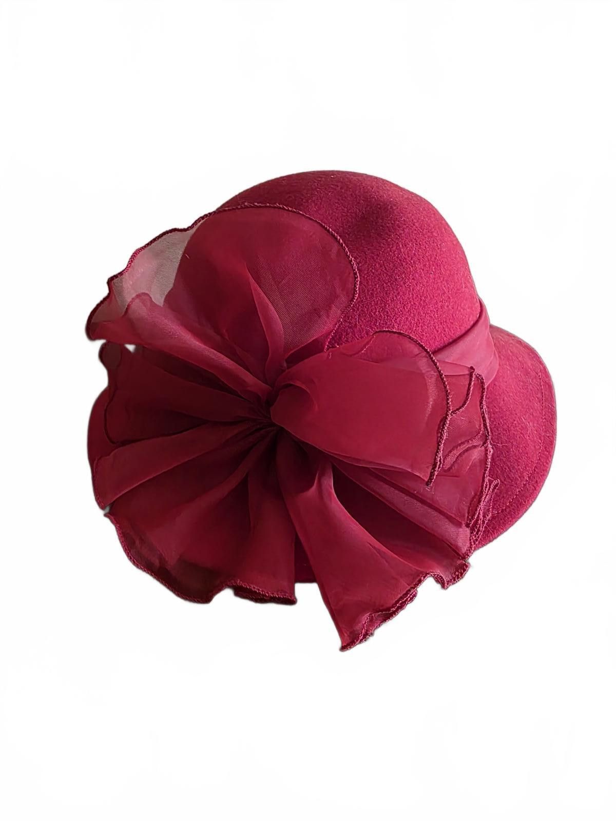 AGLINI Vintage Arlin Red Wool Cloche Hat with Side Organza Bow Size ONE SIZE - 3 Thumbnail