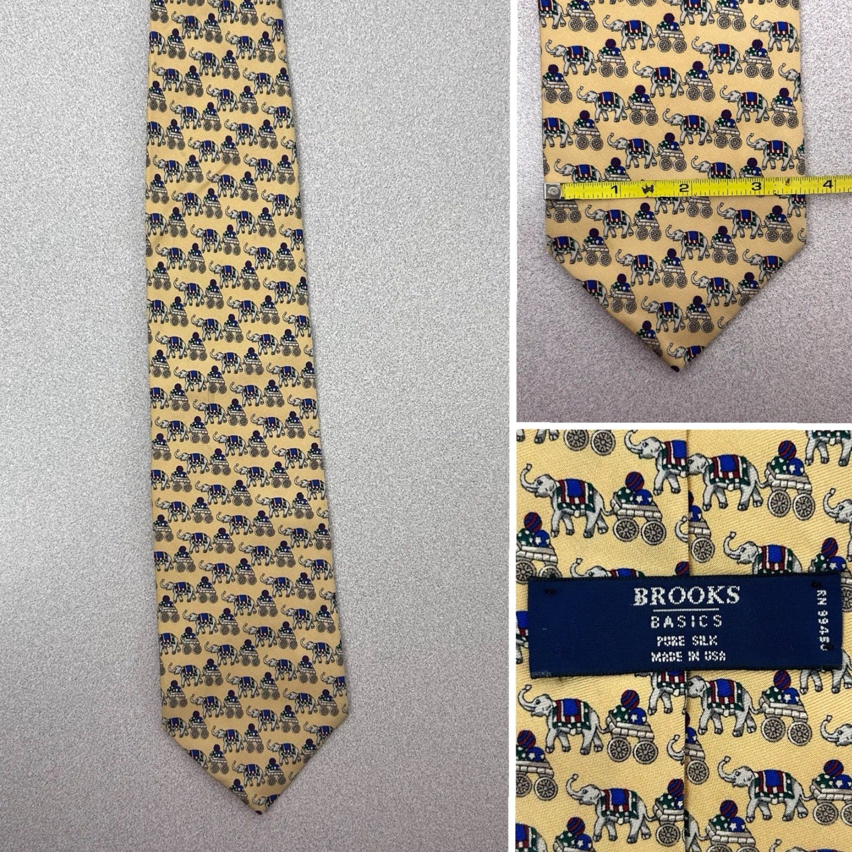 Vintage VINTAGE Brooks Basics Elephant Yellow Silk 59” Neck Tie Men Silk Yellow 59” Neck Tie Animal Elephant Made In USA Mens Size ONE SIZE - 2 Thumbnail