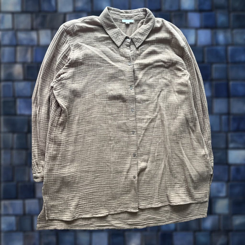 Eileen Fisher Eileen Fisher Tunic Button Up Womens Plus Size 1X Beige Coastal Beach Casual Organic Cotton Size XL / US 12-14 / IT 48-50 - 1 Thumbnail