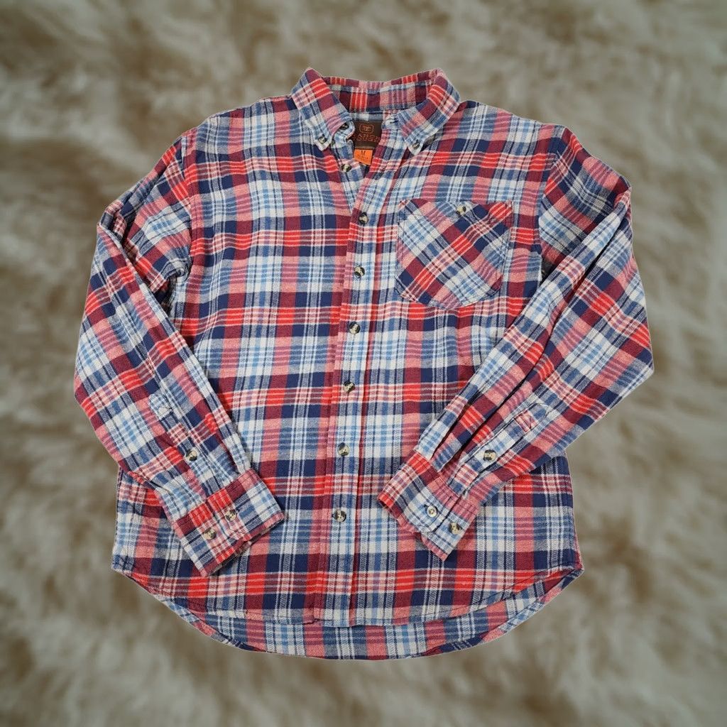 Vintage Ranch Tough Plaid Flannel Shirt Mens Medium Red White Blue Long Sleeve Cotton Button-Up Shirt Size US M / EU 48-50 / 2 - 1 Thumbnail