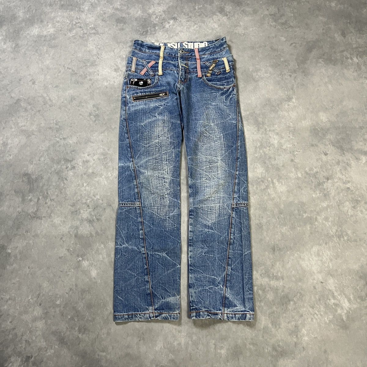 Japanese Brand Japan Double Waist by BA-TSU STUDIO Skull Pocket Jeans Size US 28 / EU 44 - 1 Thumbnail