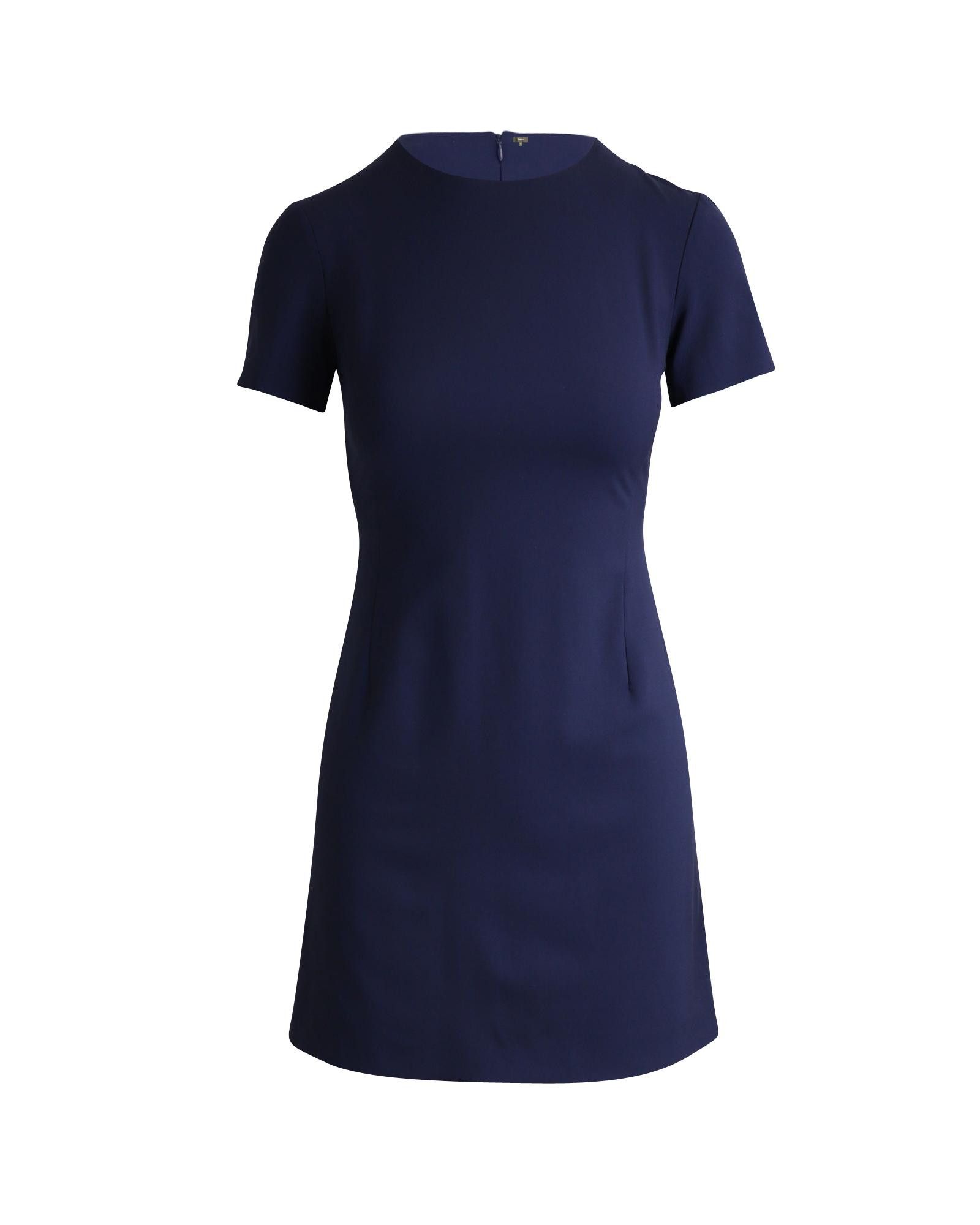 image of Navy Wool Mini Shift Dress By Theory in Blue, Women's (Size XS)