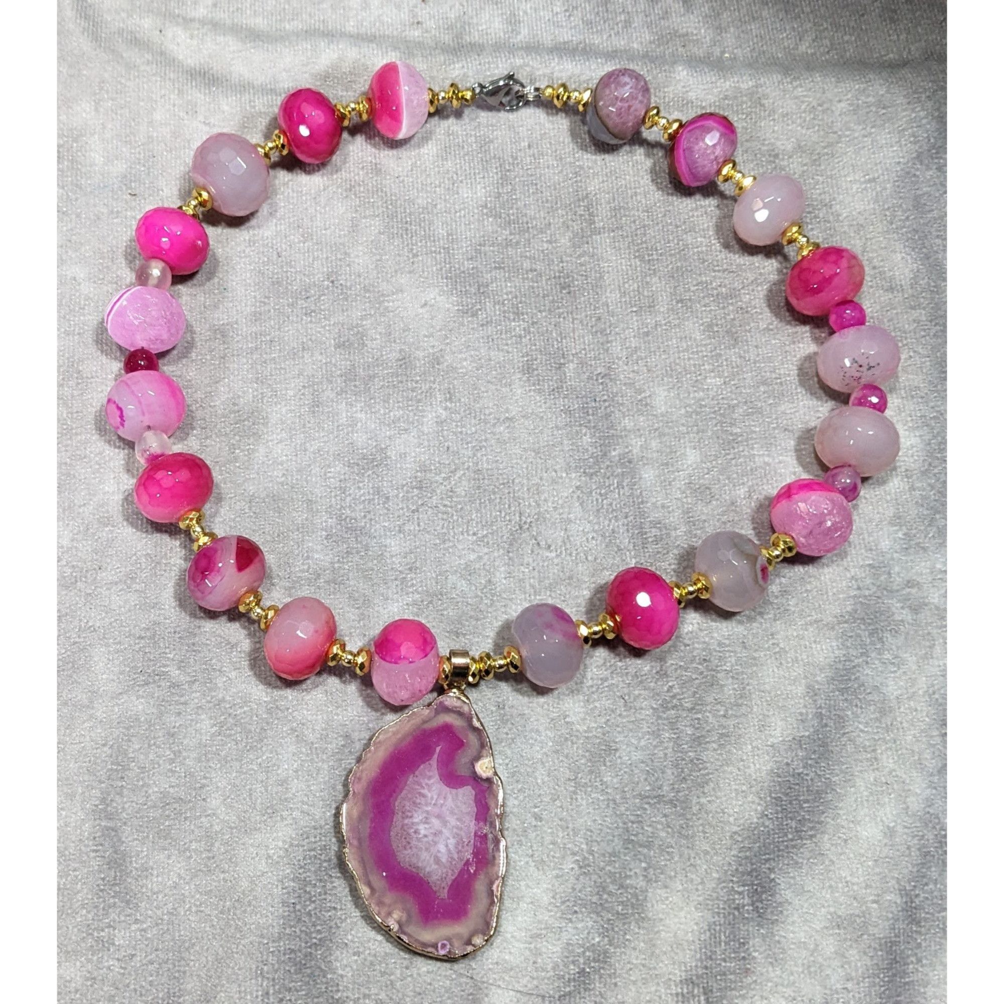 Other Glam Nature Inspired Pink Dyed Agate And Geode Slice Necklac Size ONE SIZE - 6 Thumbnail