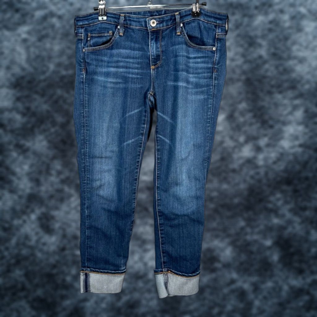 Denime AG Adriano Goldschmied The Stevie Cuff Jeans Slim Straight Blue Denim 28 Womens Jeans 5-Pocket Design Vintage No N/A Size 30" / US 8 / IT 44 - 1 Thumbnail