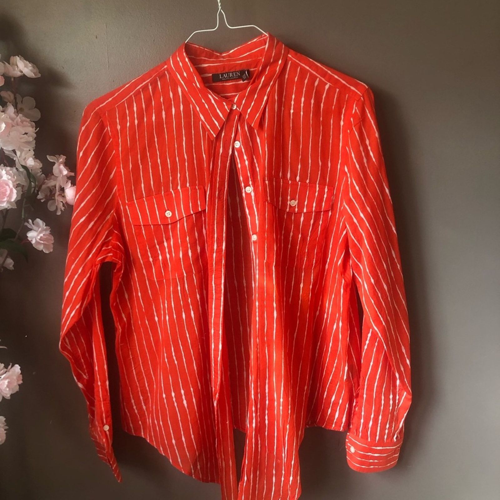 Polo Ralph Lauren Polo top shirt button down red and white stripes. Size XL / US 12-14 / IT 48-50 - 2 Thumbnail