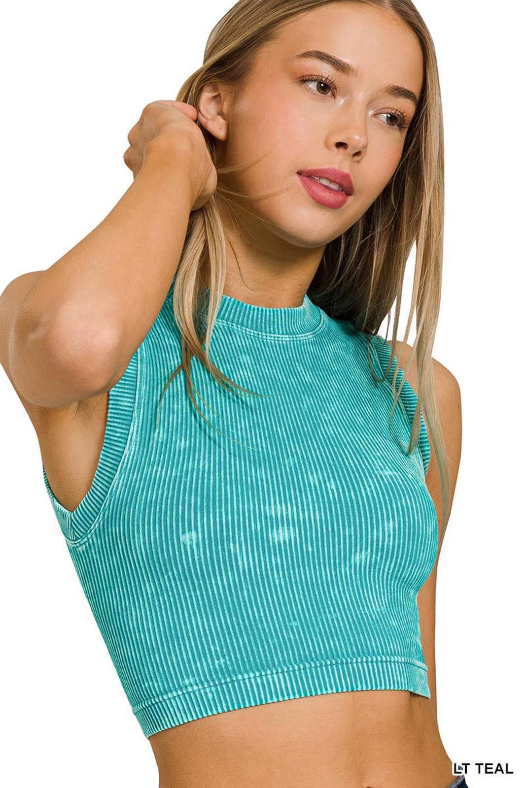 Other Stone Washed Ribbed Seamless Crop Tank Top Zenana Size S / US 4 / IT 40 - 2 Thumbnail