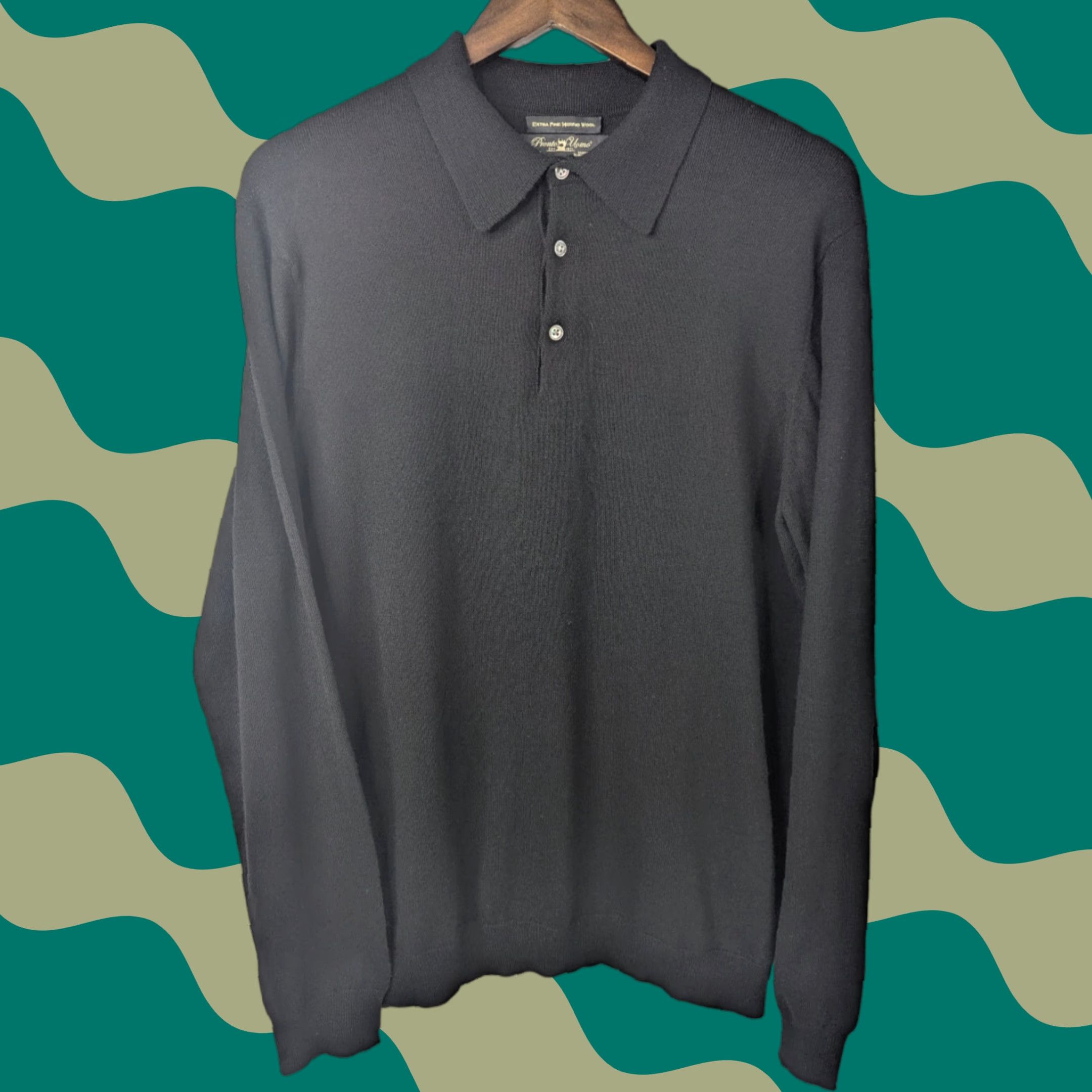 Pronto Uomo VINTAGE Pronto Uomo Extra Fine Merino Wool Long Sleeve Polo Sweater Mens XL Black Preppy Size US XL / EU 56 / 4 - 1 Thumbnail