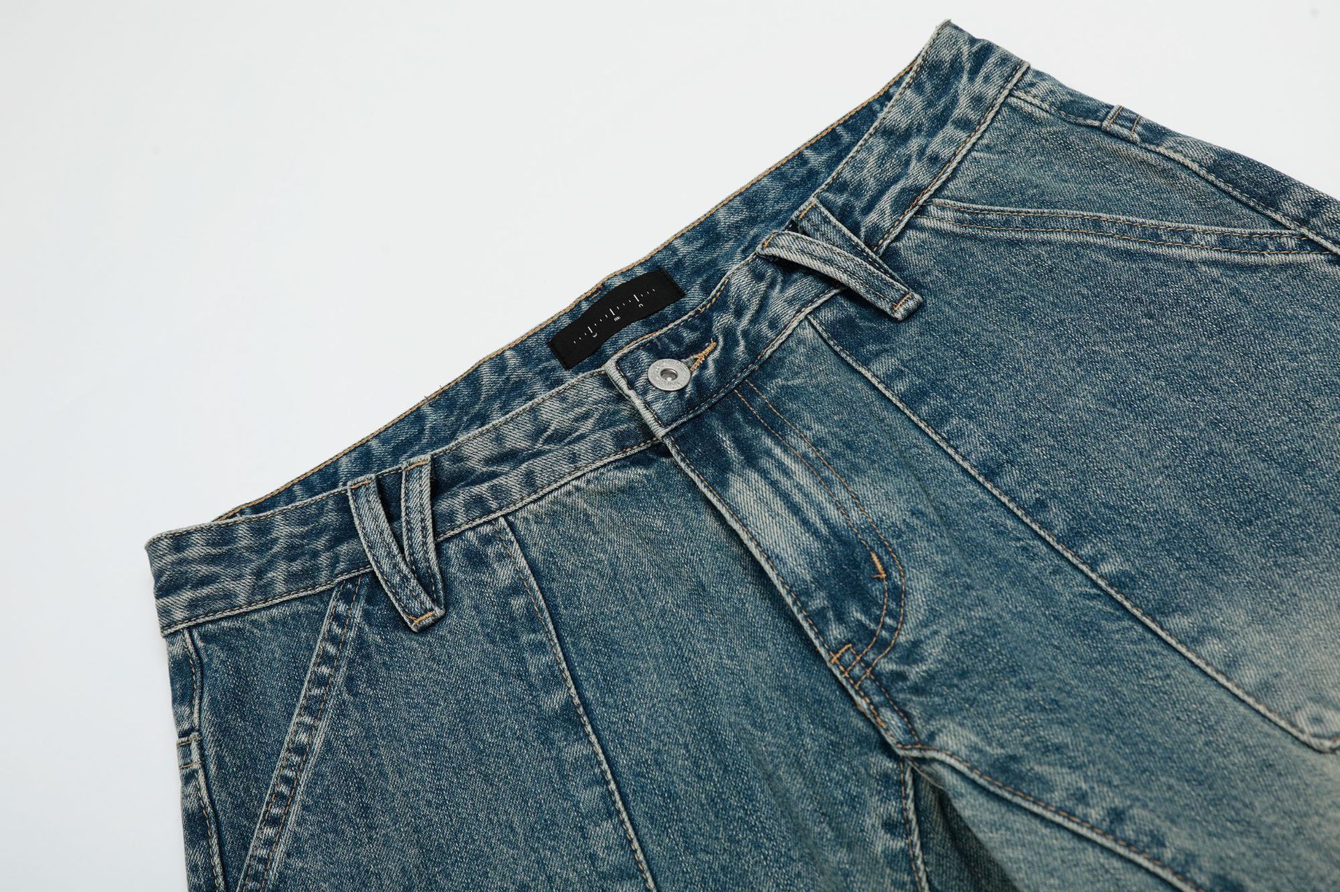 Vintage Street retro patchwork straight loose men's washed jeans Size US 32 / EU 48 - 4 Thumbnail