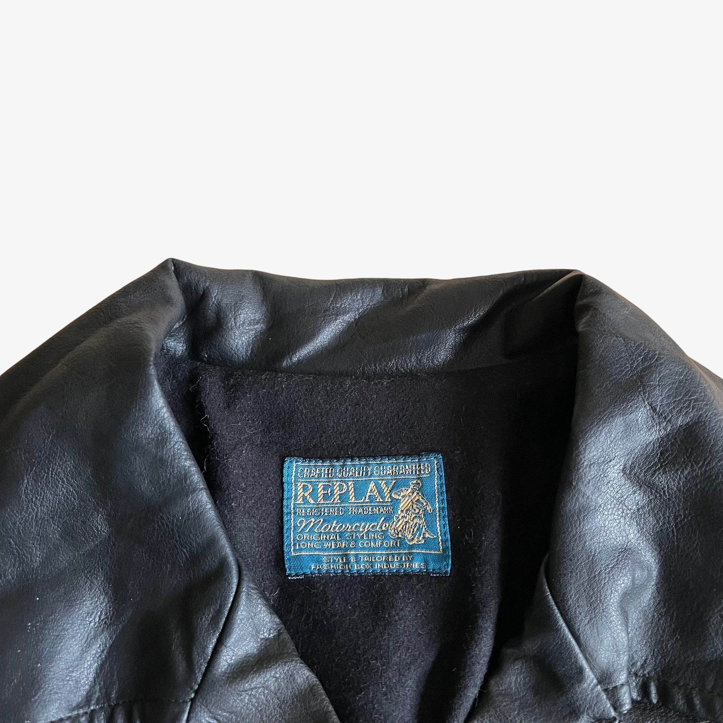 Replay Vintage 90s Women's Replay Black Leather Skull Biker Jacket Size M / US 6-8 / IT 42-44 - 4 Thumbnail