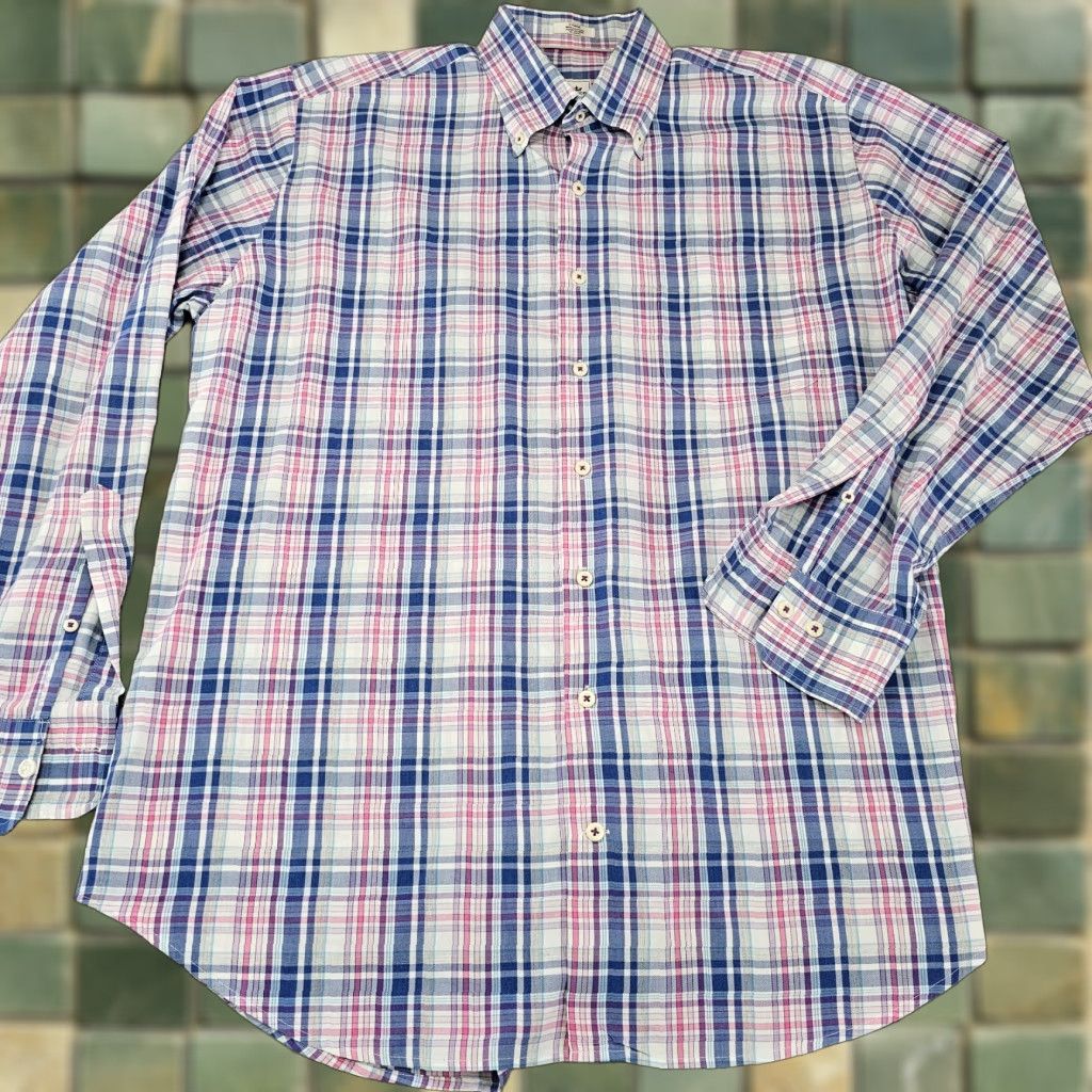 Peter Millar VINTAGE Peter Millar Shirt Mens Large Pink Blue Check Casual Cotton Woven Long Sleeve Size US L / EU 52-54 / 3 - 1 Thumbnail