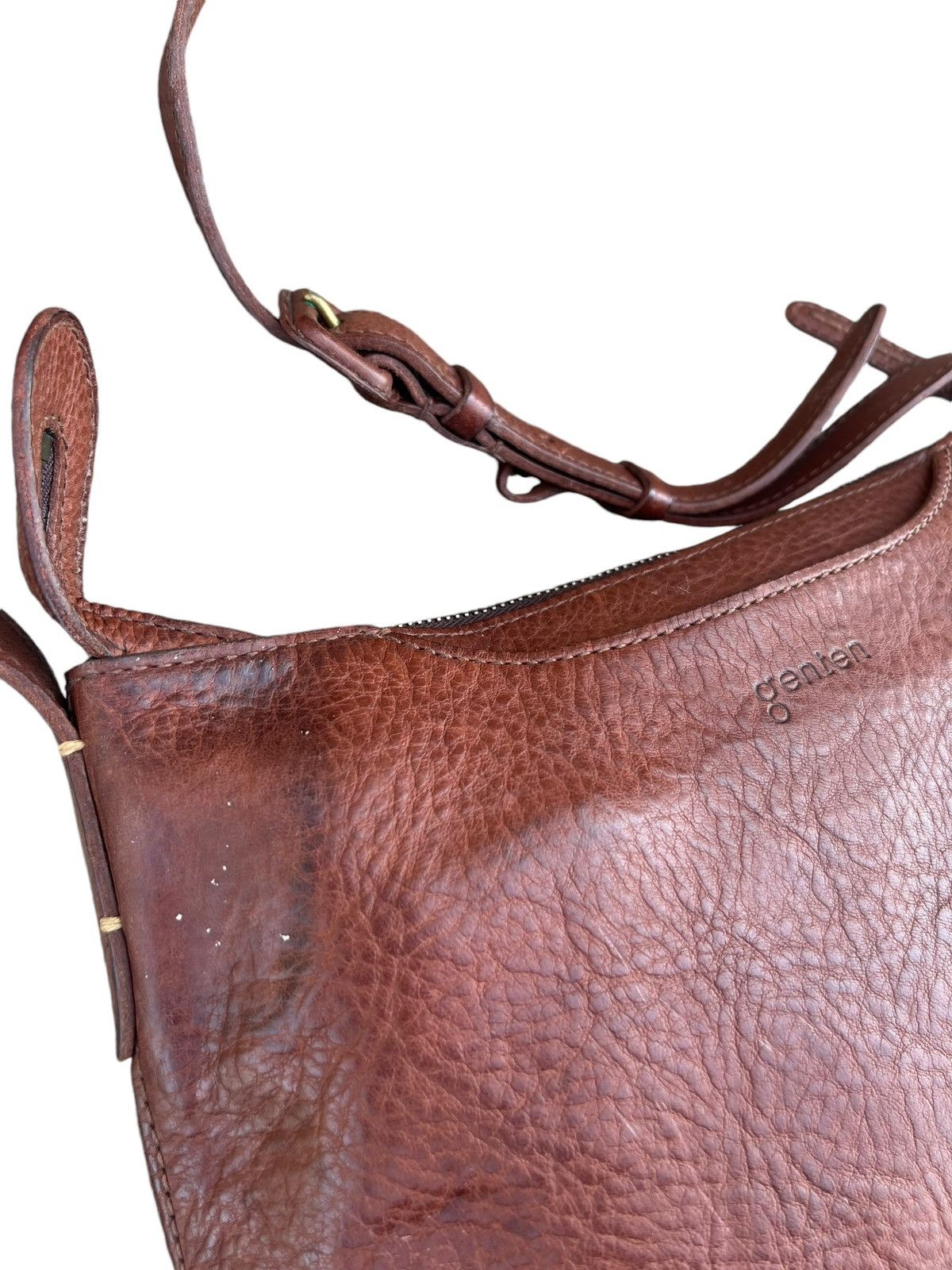 Leather Genten Japan Patina Brown Solid Leather Bag Sling Size ONE SIZE - 8 Thumbnail