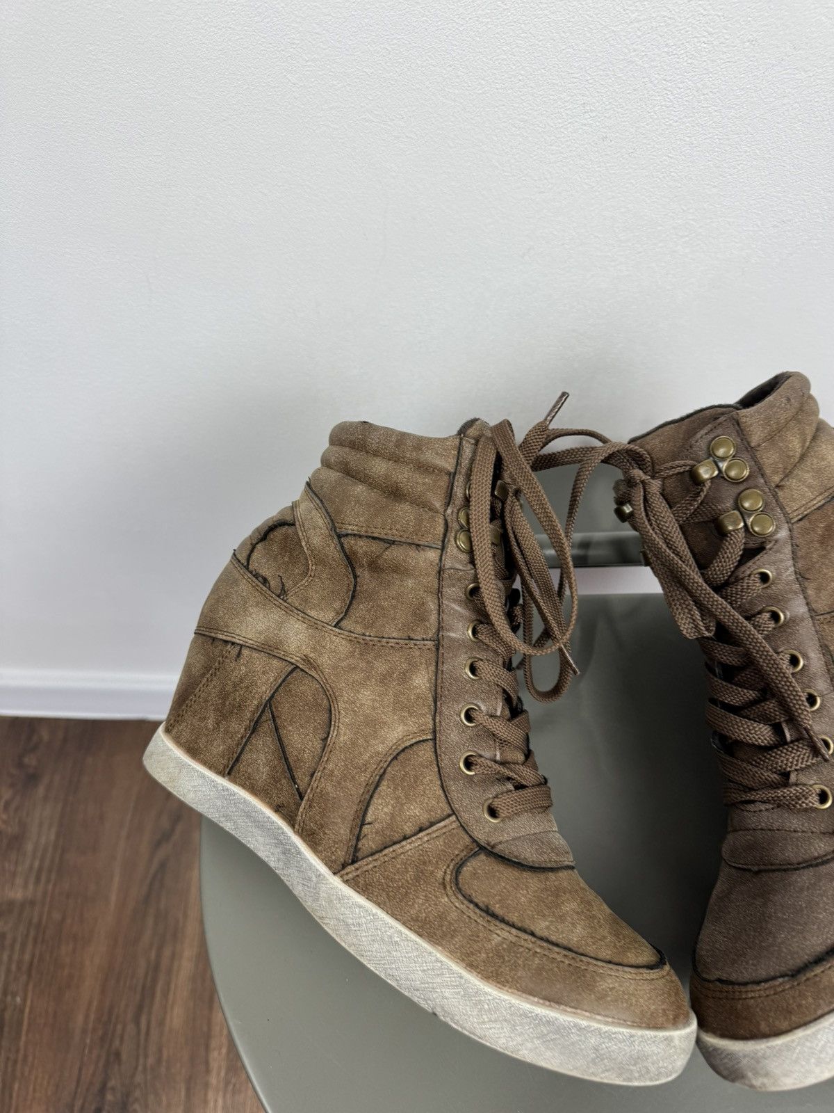 Other Suede High Top Wedge Sneakers Hidden Heel Shoes Women 41 Size US 9.5 / IT 39.5 - 2 Thumbnail