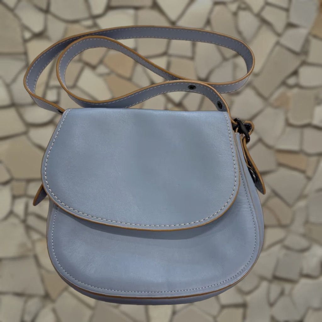 VINTAGE Coach Saddle Bag 1941 Women Cornflower Blue Leather 75th