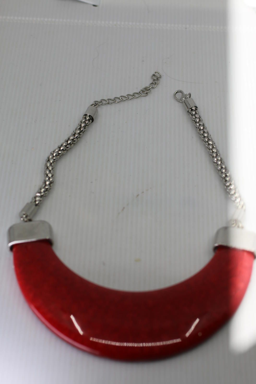 Unknown London Vintage Red Crescent Statement Necklace Marbled Resin Bib Size ONE SIZE - 1 Thumbnail