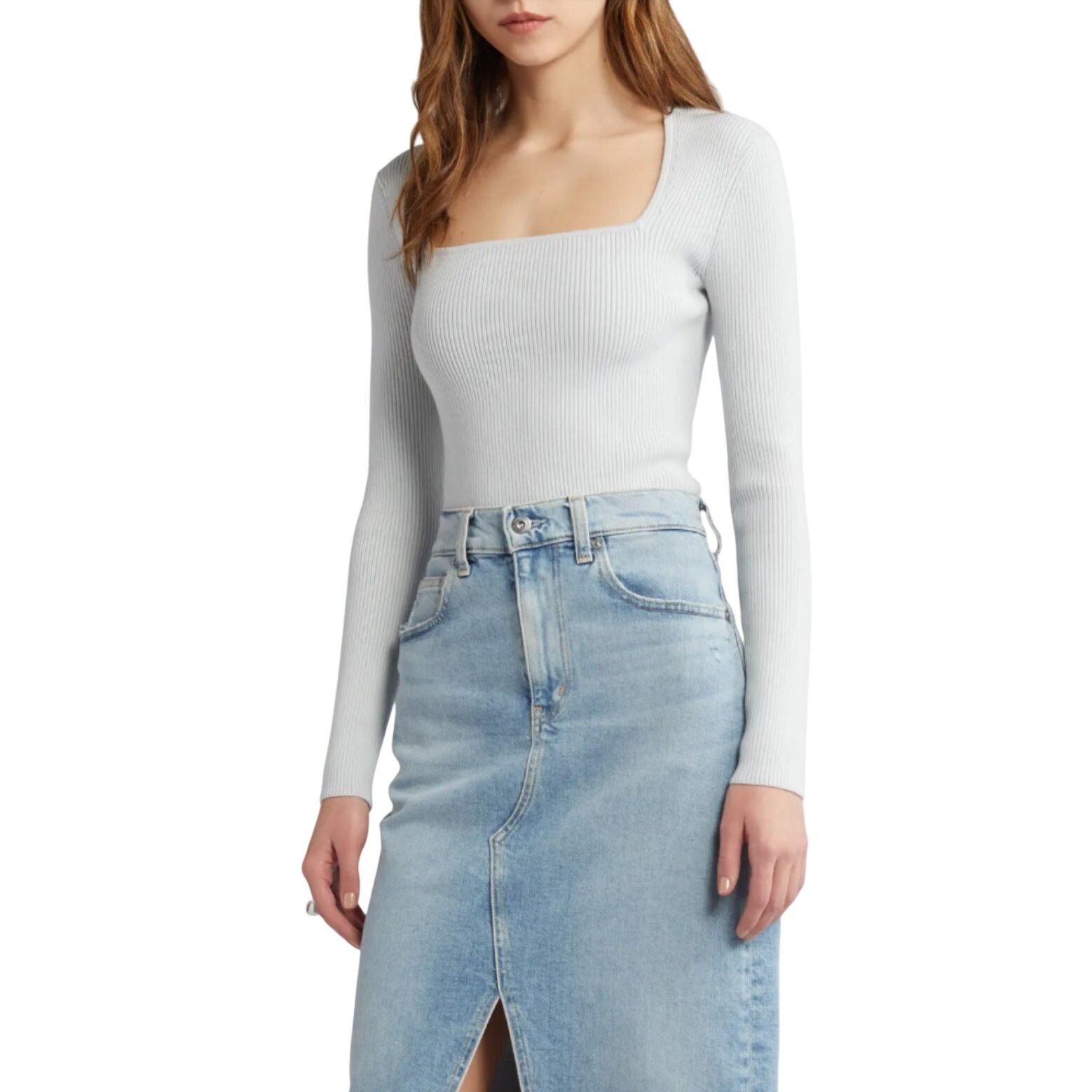 Other Open Edit Women's Luxe Sculpt Square Neck Light Gray Top XXS Size XXS / US 00 / IT 34 - 1 Thumbnail