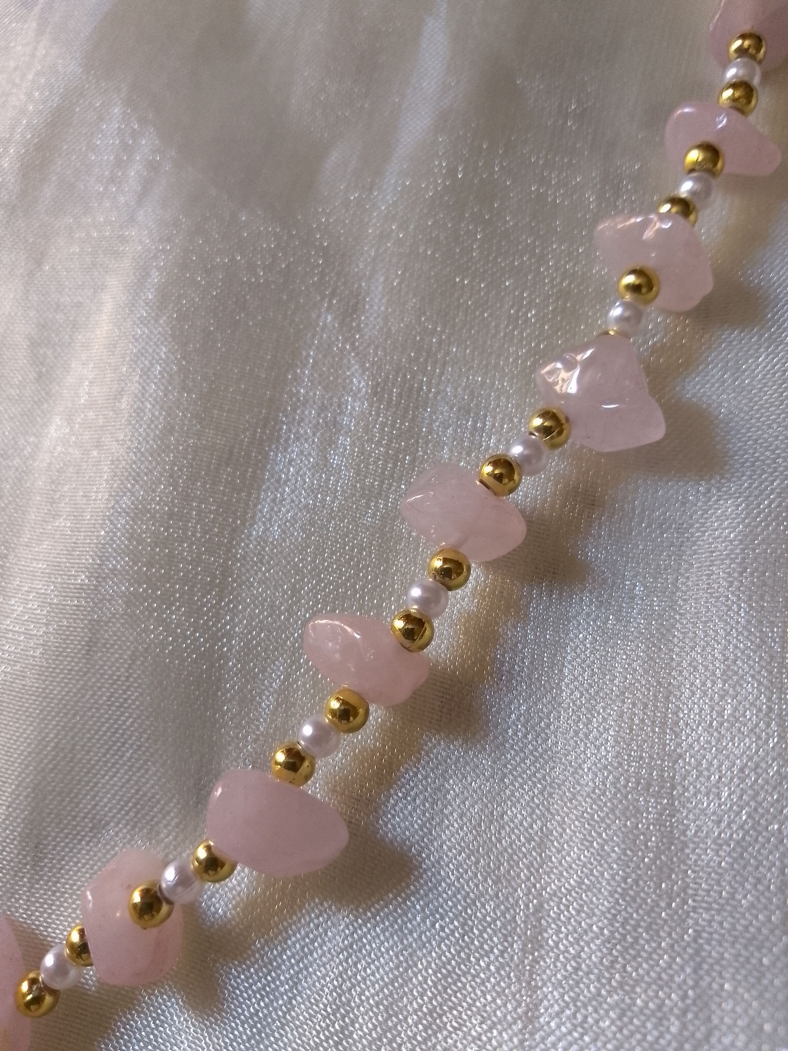 Handmade Necklace Rose Quartz Pearls Elegant Multi thread Size ONE SIZE - 6 Thumbnail