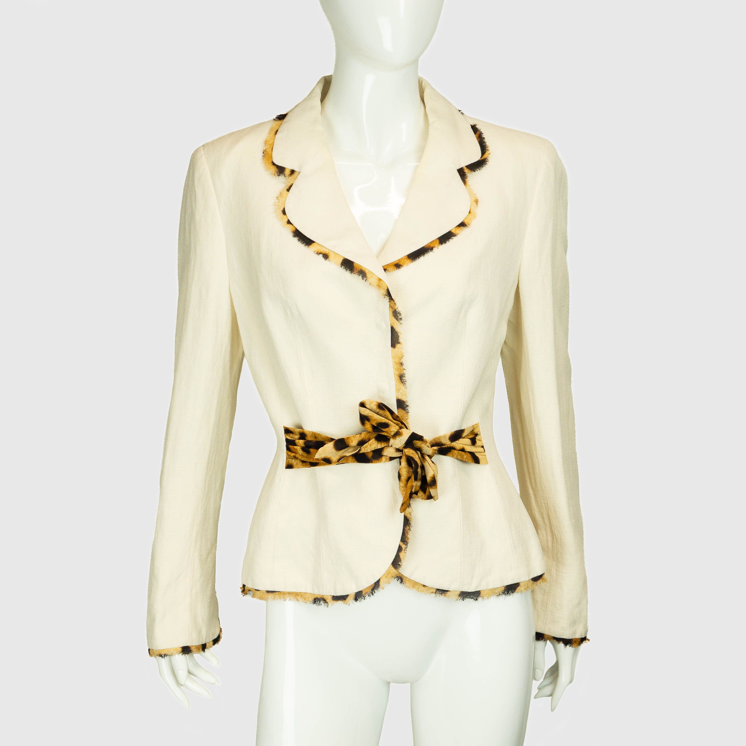 Escada ESCADA Beige Leopard Silk Linen Blazer Vintage 90s 00s Size M / US 6-8 / IT 42-44 - 1 Thumbnail