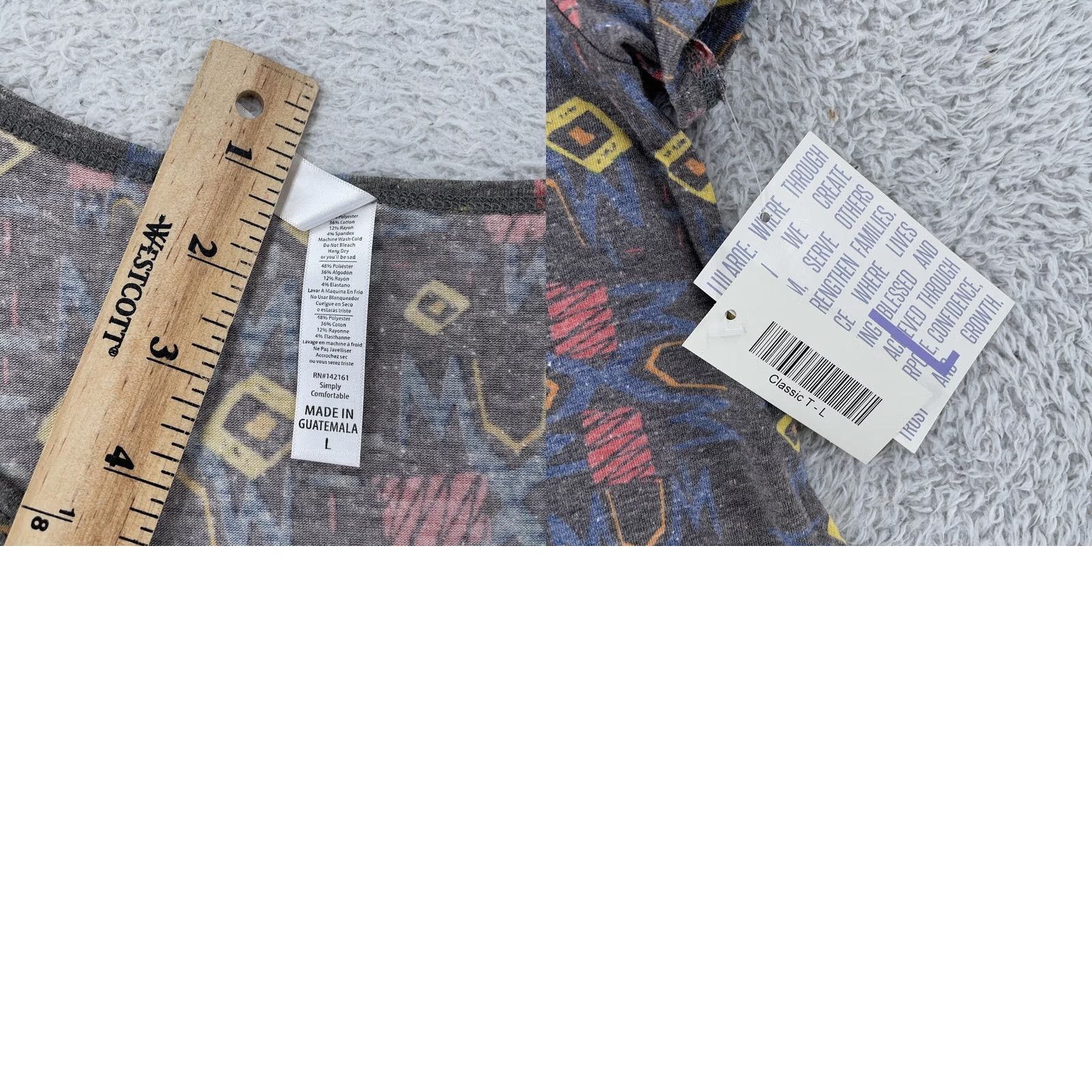 Vintage LuLaRoe T Shirt Womens Large Gray Geometric Pattern Scoop Neck Short Sleeve Top Size L / US 10 / IT 46 - 8 Thumbnail