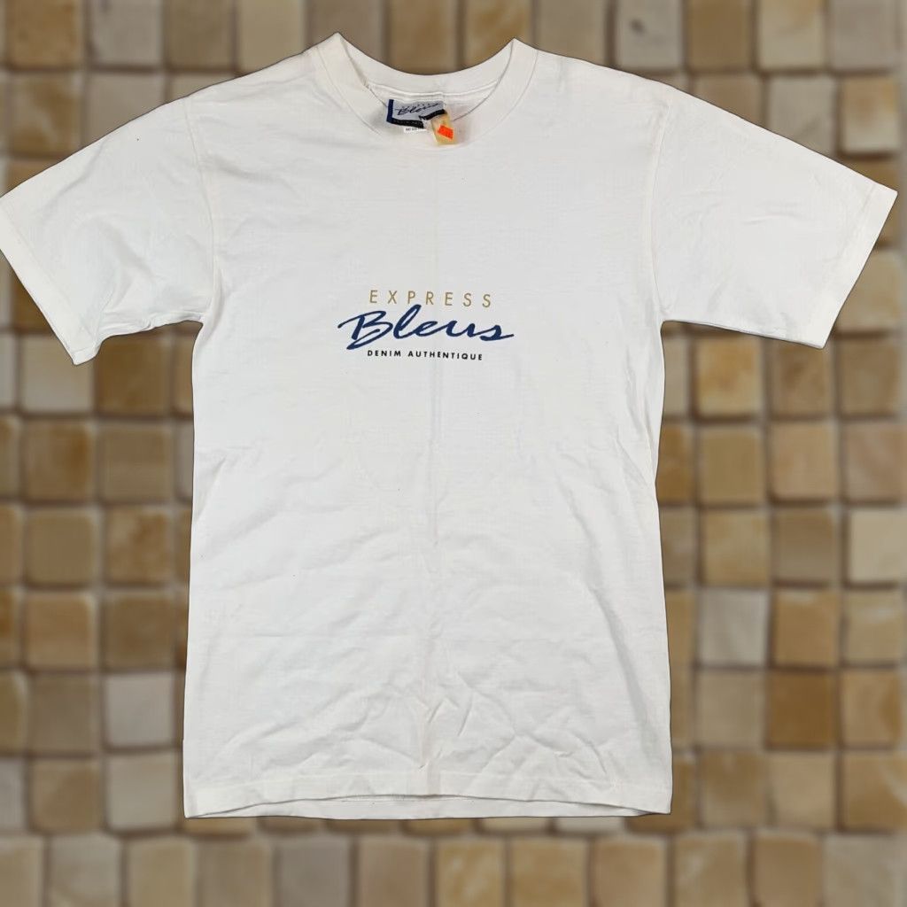 Express VINTAGE Y2K Express Bleus Logo T-Shirt Size XS Blue Denim Spell Out USA Made Mens Size US XS / EU 42 / 0 - 1 Thumbnail