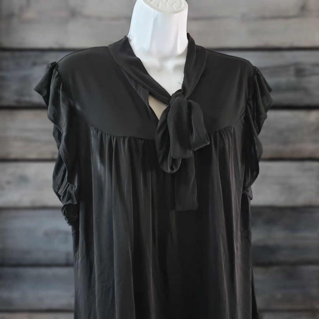 Vintage Lily by Firmiana Womens Top L Solid Black Neck Tie Shirt Blouse XS? No, L size? (Remove confusion) Size L / US 10 / IT 46 - 1 Thumbnail