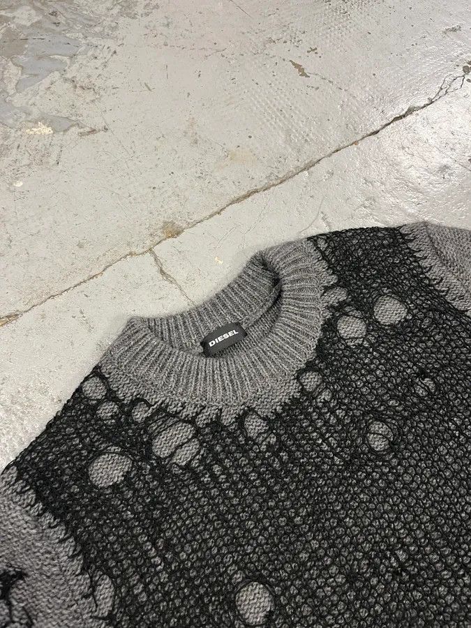 Diesel Diesel Grey & Black Distressed Spider Web Knit Sweater Size US S / EU 44-46 / 1 - 5 Thumbnail
