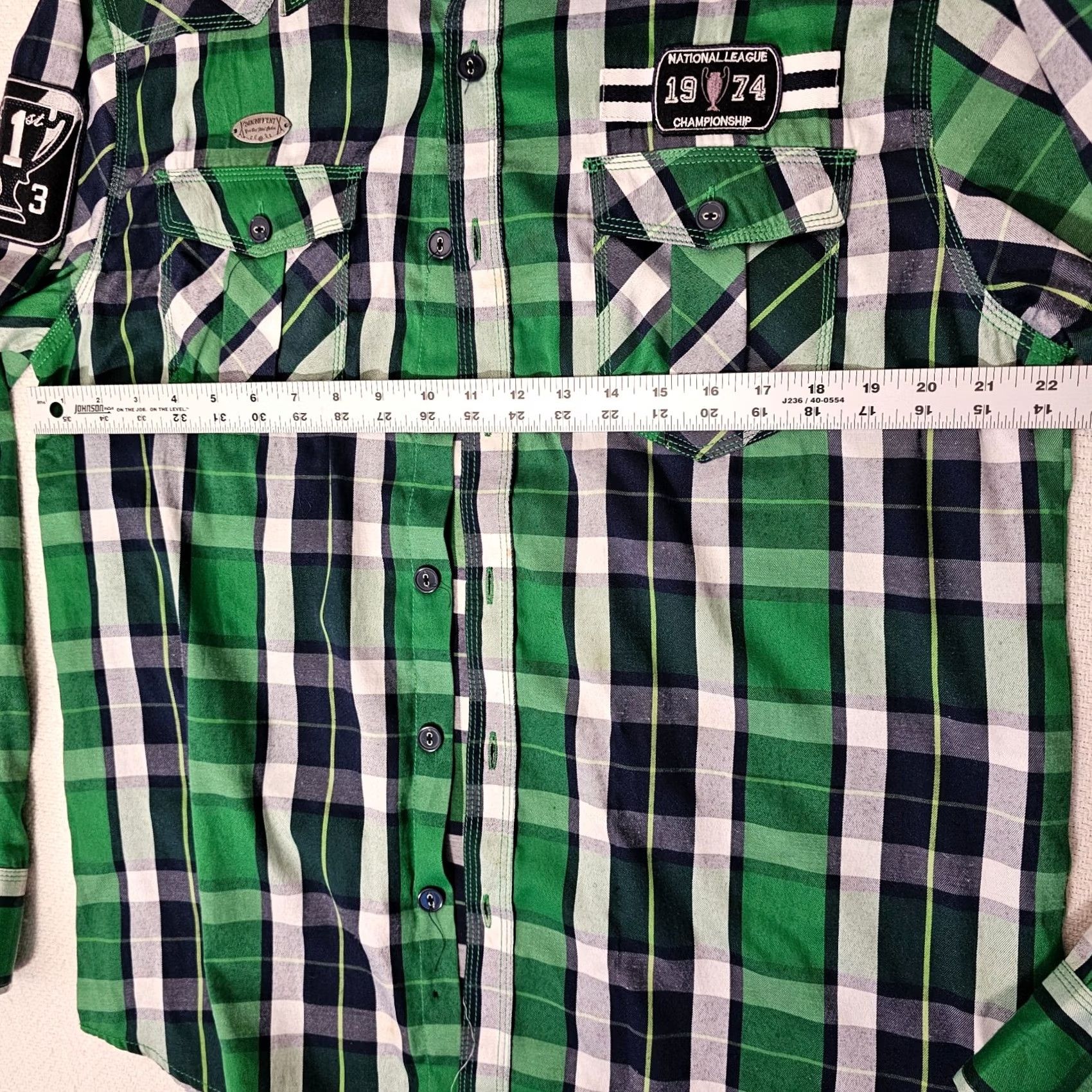 Vintage Raw Blue Mens Button-Up Shirt Plaid Green Long Sleeve Size L Regular Collar-Down Vintage No (Note: Vintage: No) Size US L / EU 52-54 / 3 - 6 Thumbnail